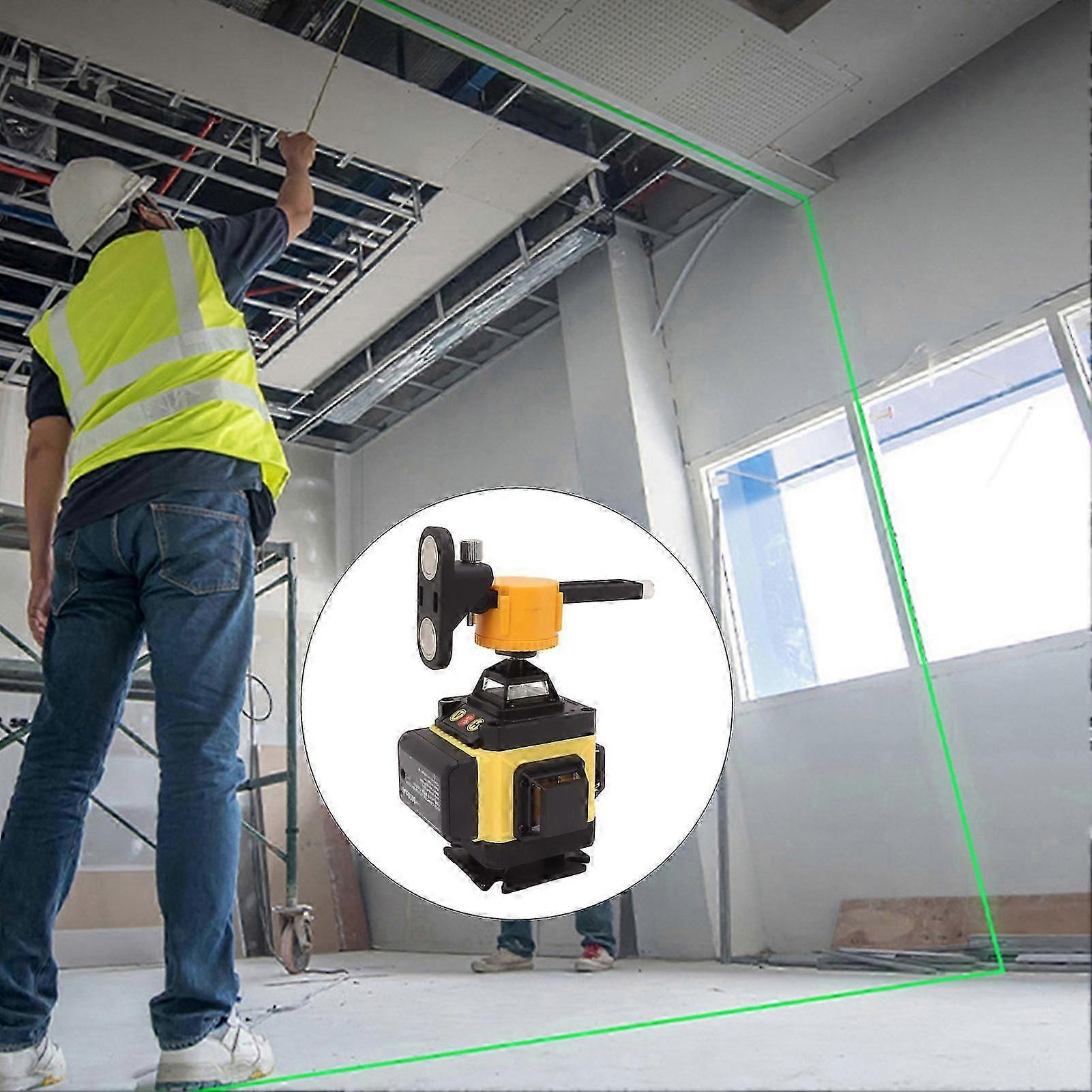 Laser Line Level Tool 360 Degree Green Beam with Remote Control Rechargeable Battery and EU Plug 16 Line