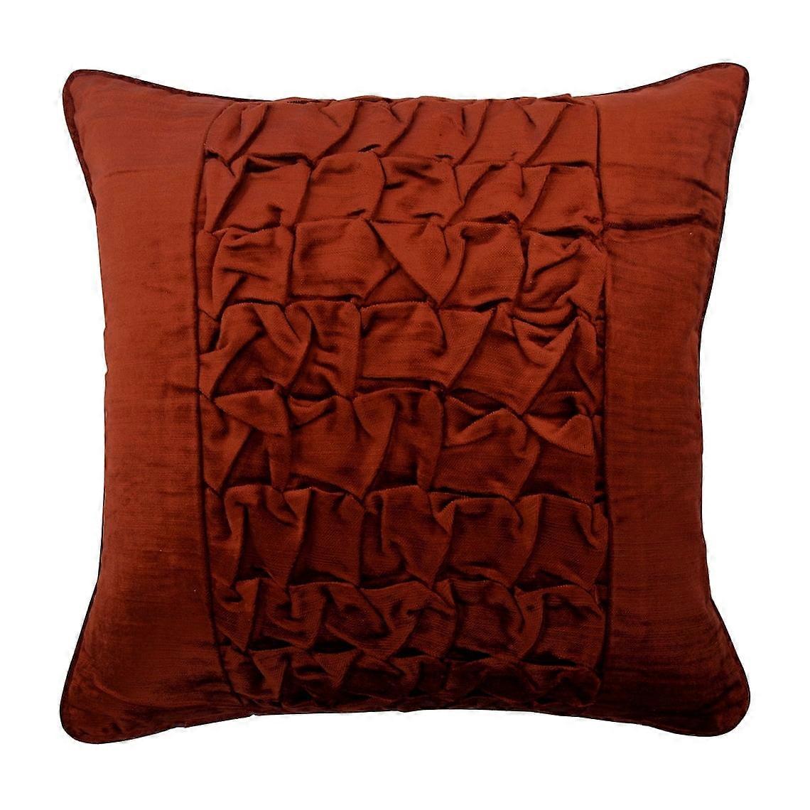 HomeCentric Cushion Covers Rust 14x14 inch Pack of 2 - Textured Knotted Pintucks Square Velvet Pillowcase Compatible with Rusty Knots