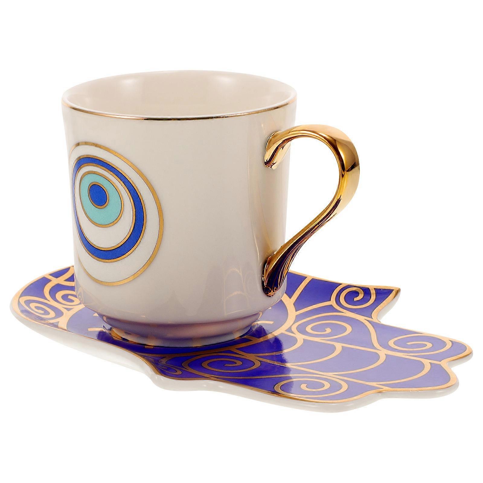 Evil Eye Mug with Saucer Ceramic Coffee Cup for Decoration 2Sets