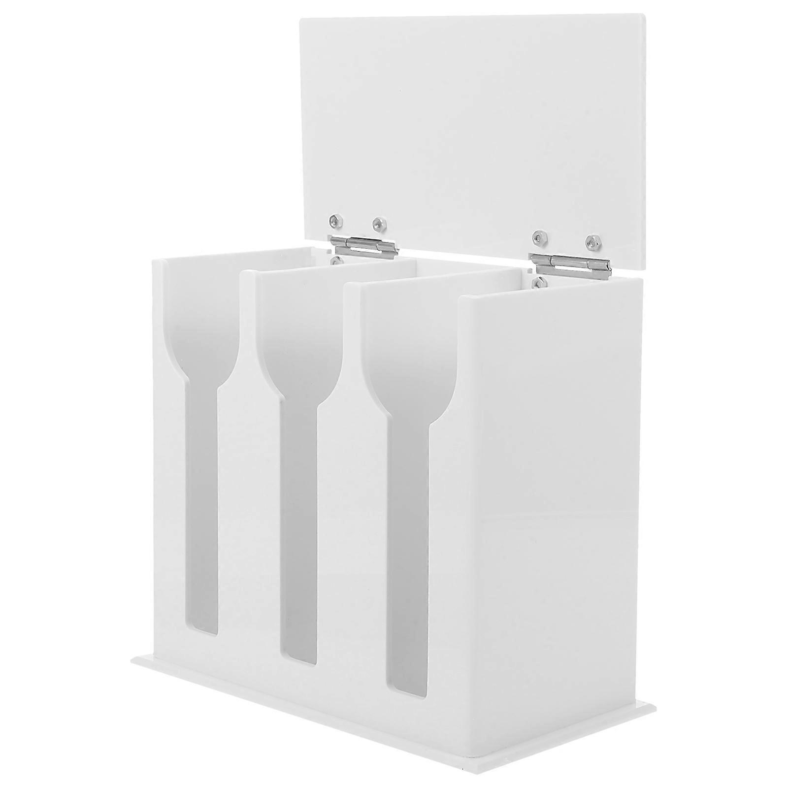 3-Compartment Acrylic Spoon Holder Utensil Organizer White 2Pcs Set