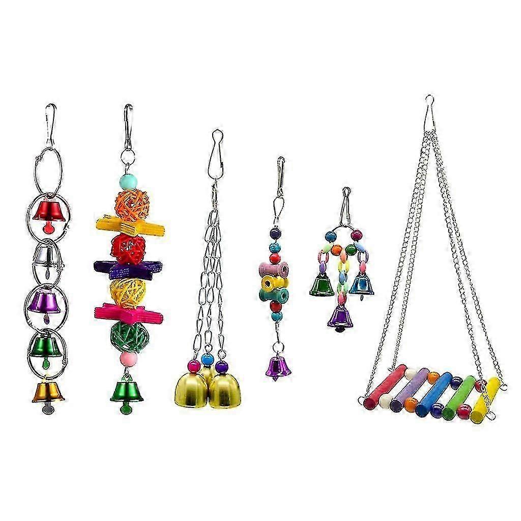 6Pcs Bird Swing Toys Colorful Ball Block Pet Bird Bite Chewing Toy