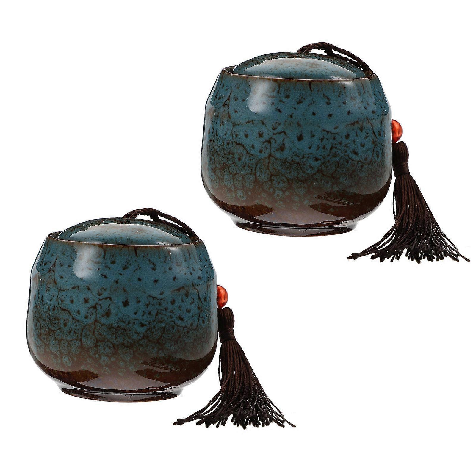 Blue Ceramic Candle Cans for Candle Making Use 6Pcs Sealed Storage Boxes