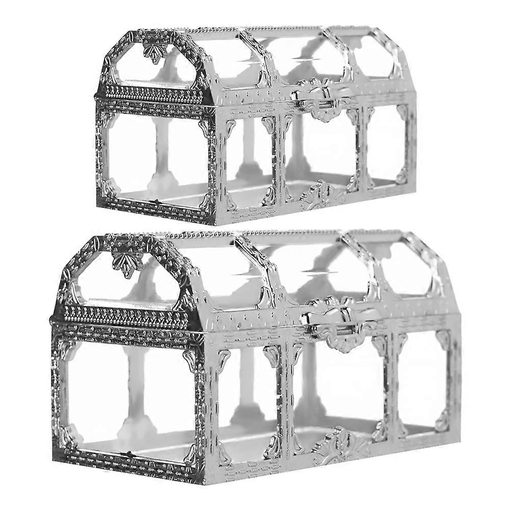 Treasure Chest Shape Present Case for Storage Use 6Pcs Silver Gift Box