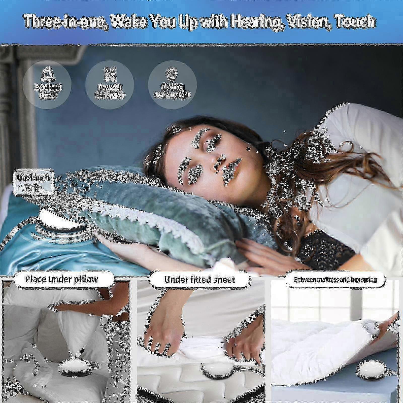Bed shaker alarm clock for heavy sleepers with USB charging