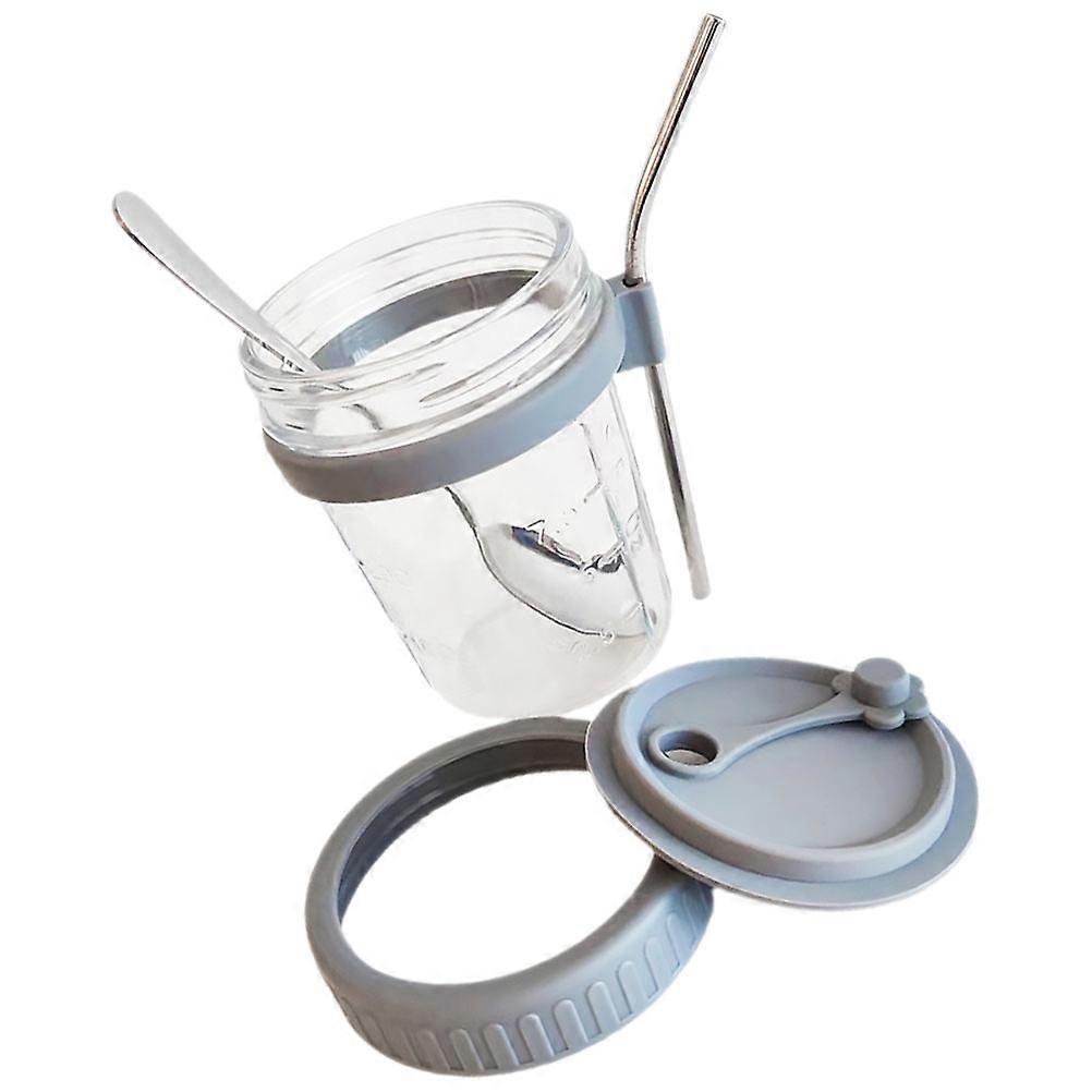 Overnight Oats Jar Storage 4Sets Grey Container with Lid Spoon and Straw