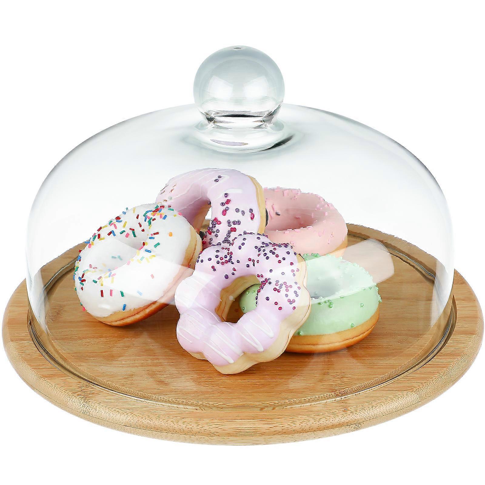 Glass Cake Dome Serving Tray For Display And Protection Of Desserts Size 11.40X11.40X7.86In Ideal For Home And Weddings 1 Set