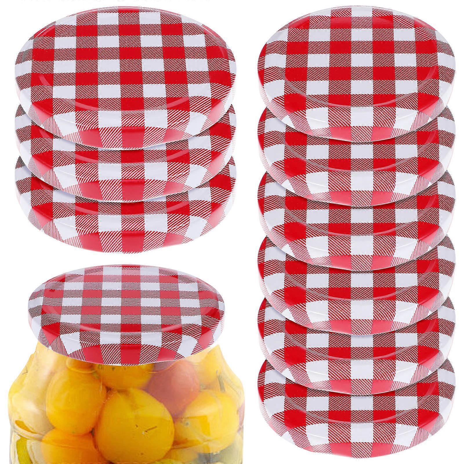 Red Canning Lids 12 Pcs Tightly Seal for Kitchen Use Suitable for Jars and Bottles With Plaid Design