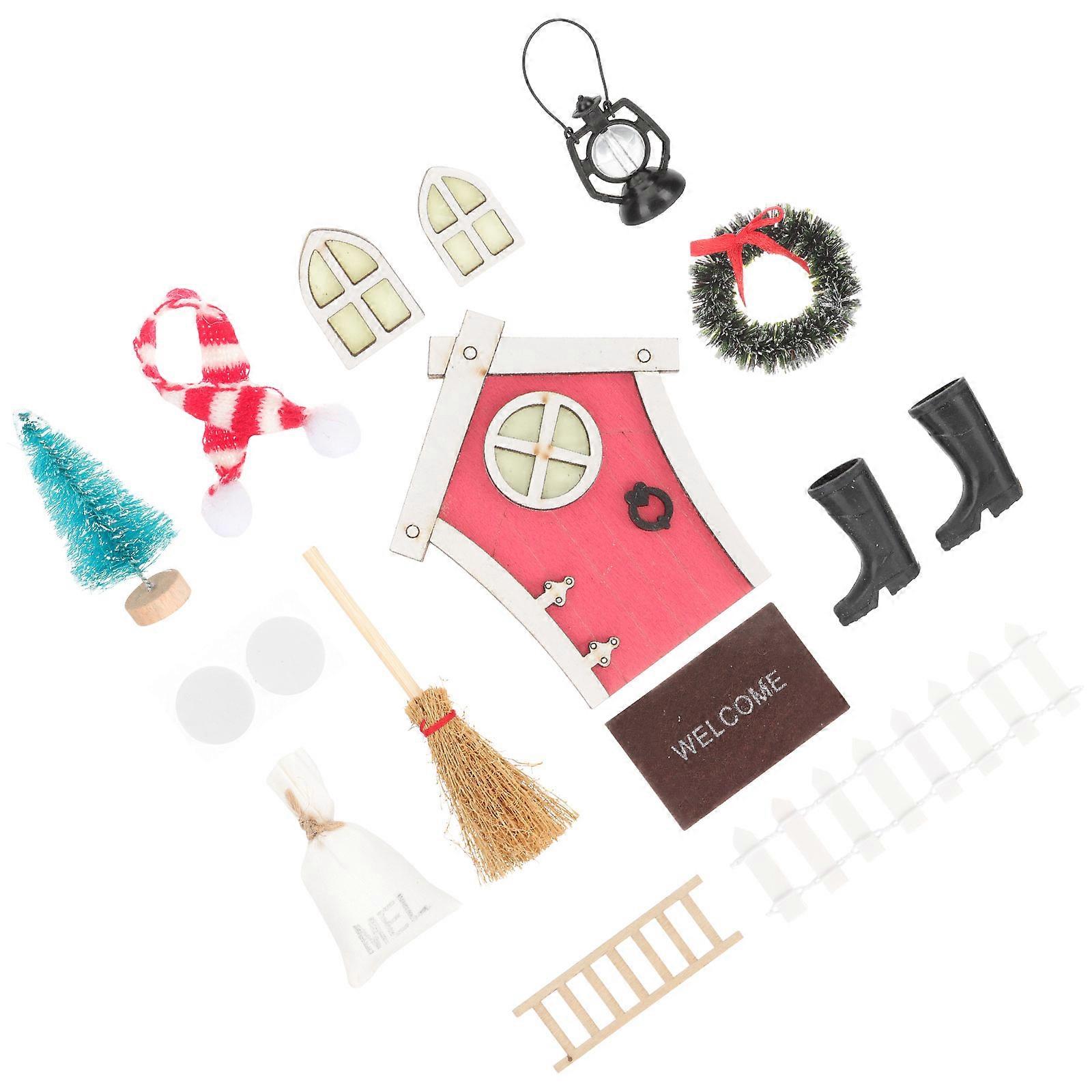 Christmas Doll House Mini Ornament for Decor with 3Sets Xmas Scene Props