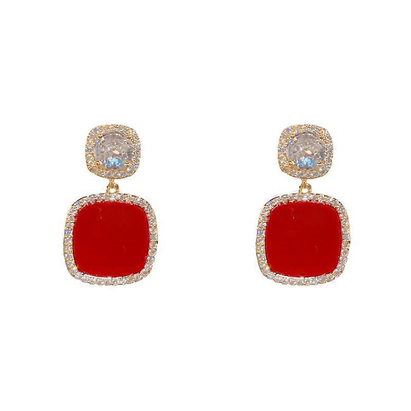 עגילים, עגילים תלויים בסגנון צרפתי רטרו מינימליסטי עם זירקון מרוצף מיקרו גיאומטרי לנשים