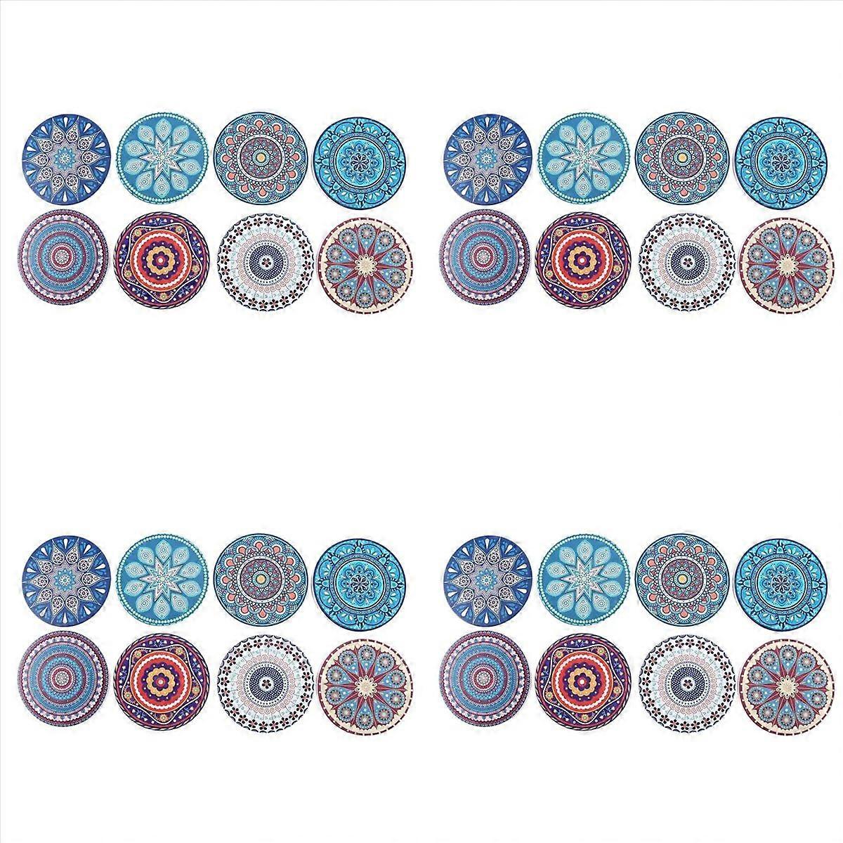 Coasters for Drinks, Set of 32 Absorbent Stone Coasters for Wooden Table, Mandala Ceramic Coasters w