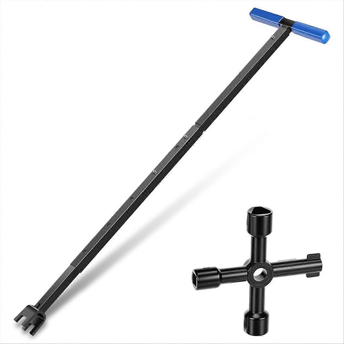 Water Meter Key, 17-37 Inch Adjustable Length Water ShutOff Tool with 4-Way Utility Key, T-Handle Wa