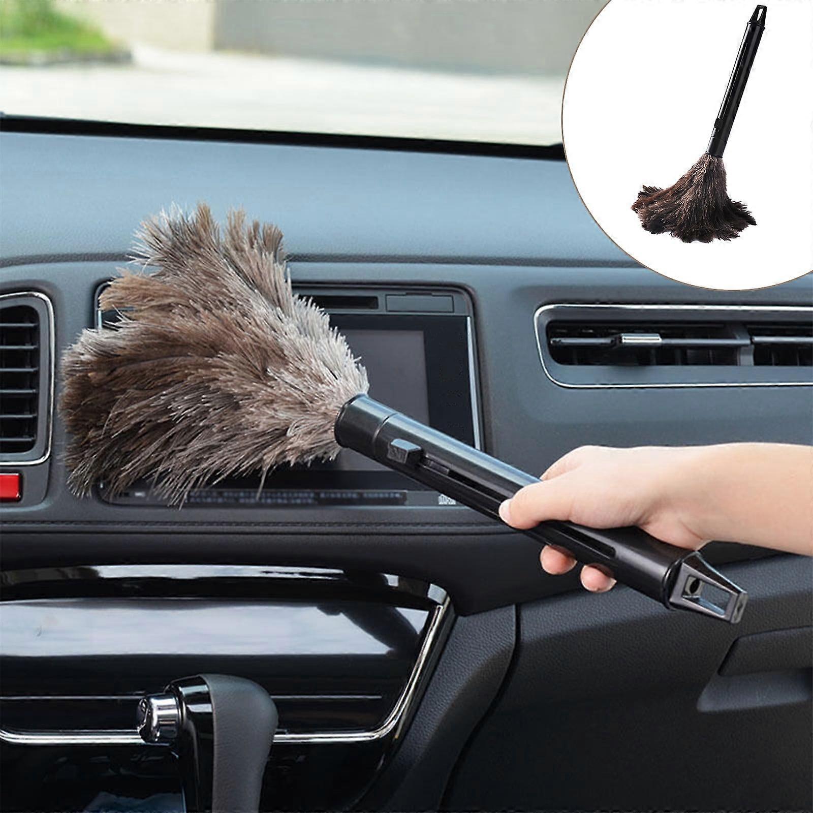 Retractable Feather Duster with Adjustable Handle - Black Reusable Cleaning Tool for Delicate Surfaces, Easy Storage & Hanging