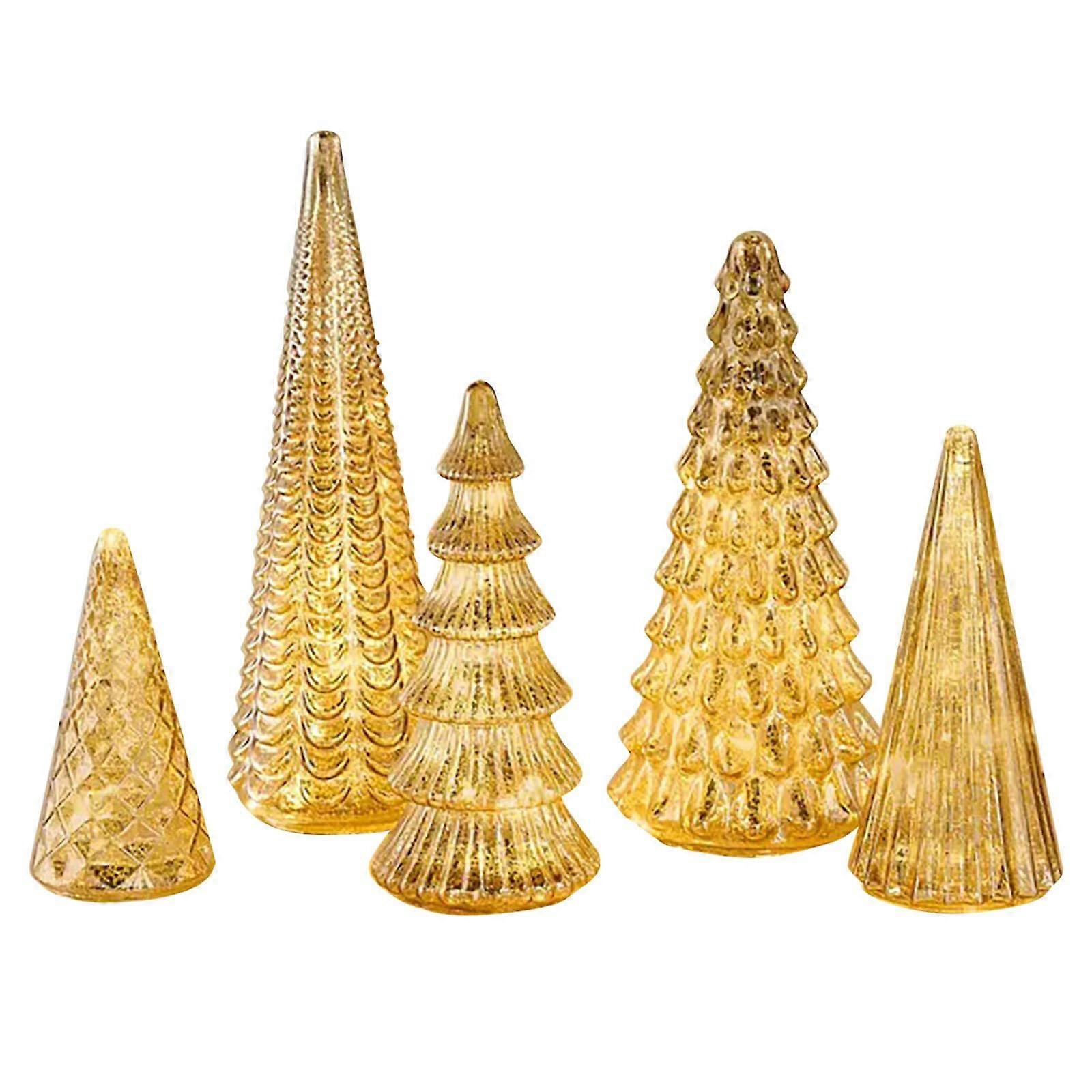 5 Pcs Illuminated Christmas Tree Figurines with LED Lights Tabletop Lighted Table Centerpiece Tree Holiday Table Centerpiece