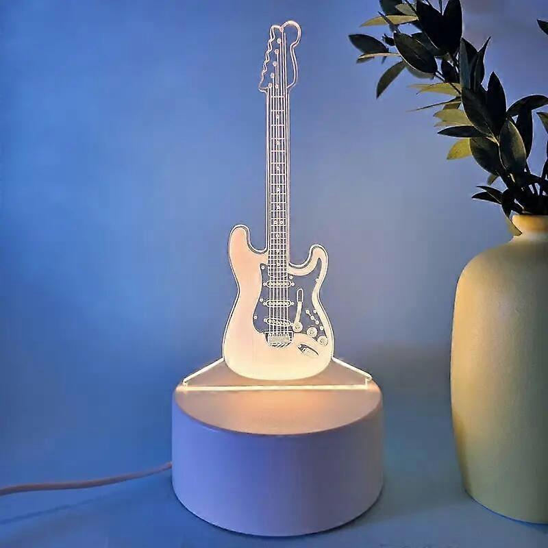 1pc Guitar 3D Night Light, 3D Optical Illusion Lamp With Touch, 7-Color Changing Ambient Light For Bedroom