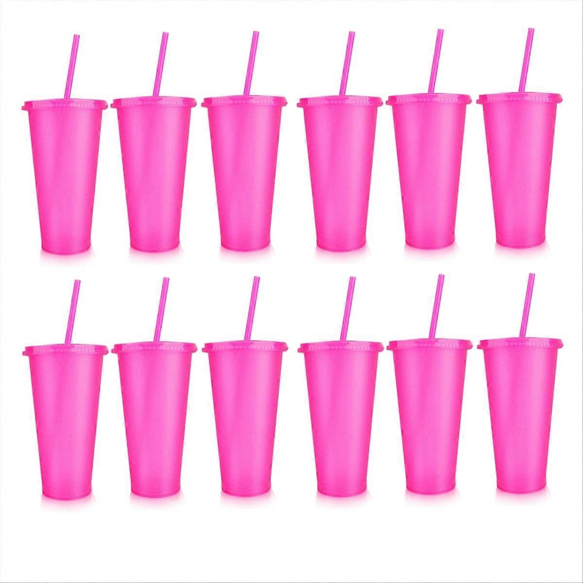 Reusable Cups with Lids and Straws, 24 oz Glitter Plastic Cup