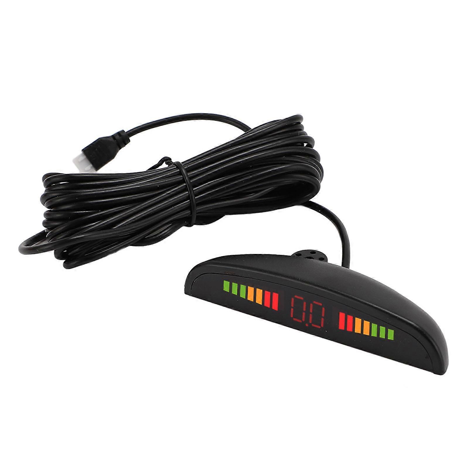 Car Reverse Sensor System 4 Sensors Digital Display Colorful Warning Bar Buzzer Alert Vehicle Backup Parking System Silver 