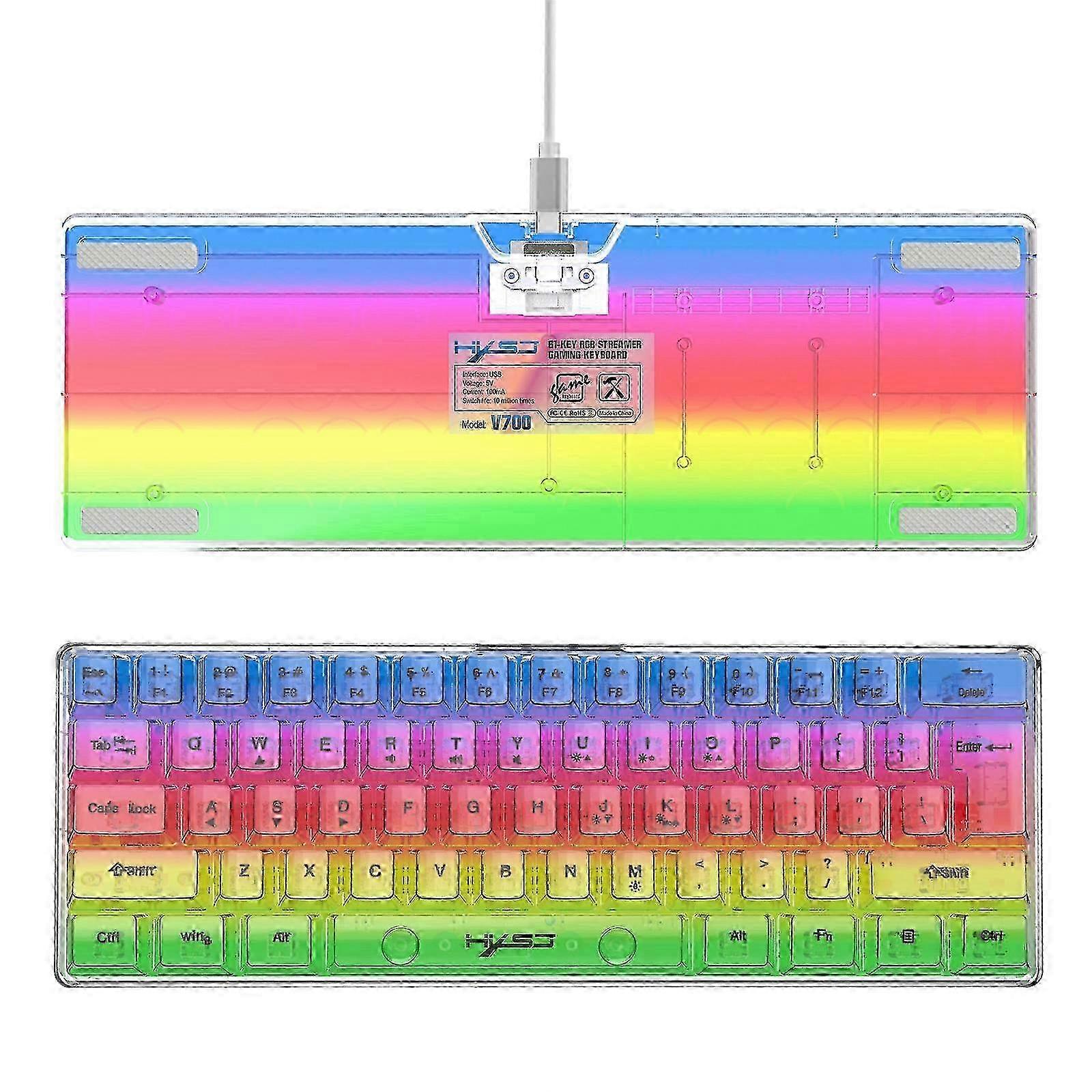 HXSJ V700T 61-key Wired Membrane RGB Backlit Mechanical Keyboard (Transparent)