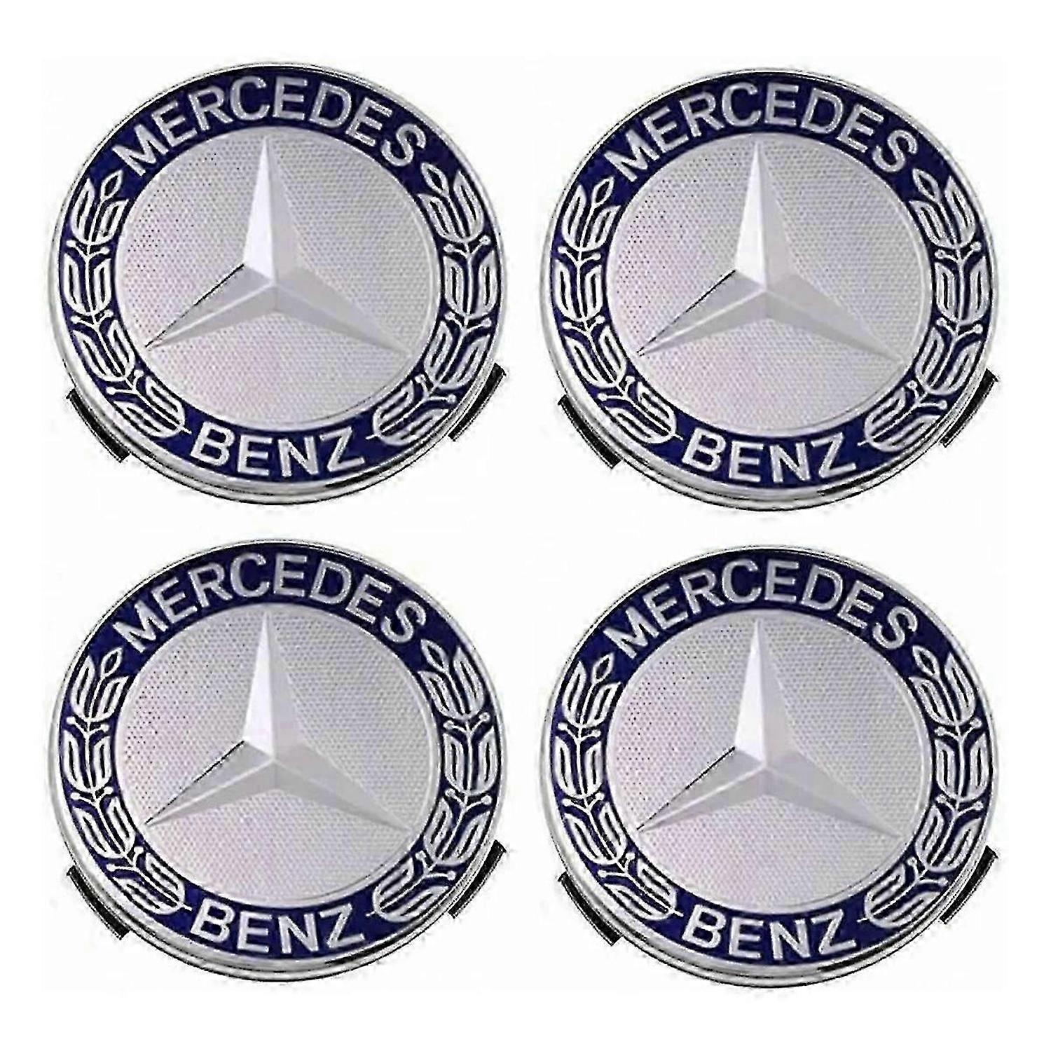 طقم من 4 أغطية محاور متوافقة مع مرسيدس بنز 75 ملم - أزرق