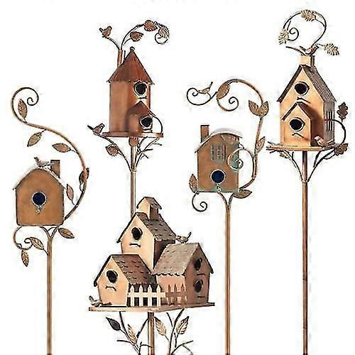 金属鸟屋艺术桩户外乡村鸟屋站花园庭院装饰