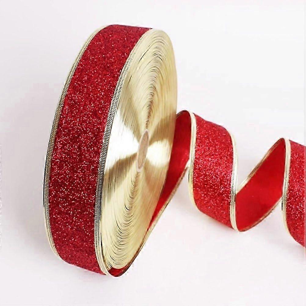 2pcs Red Glitter Ribbon for Christmas Tree Decor (Red)