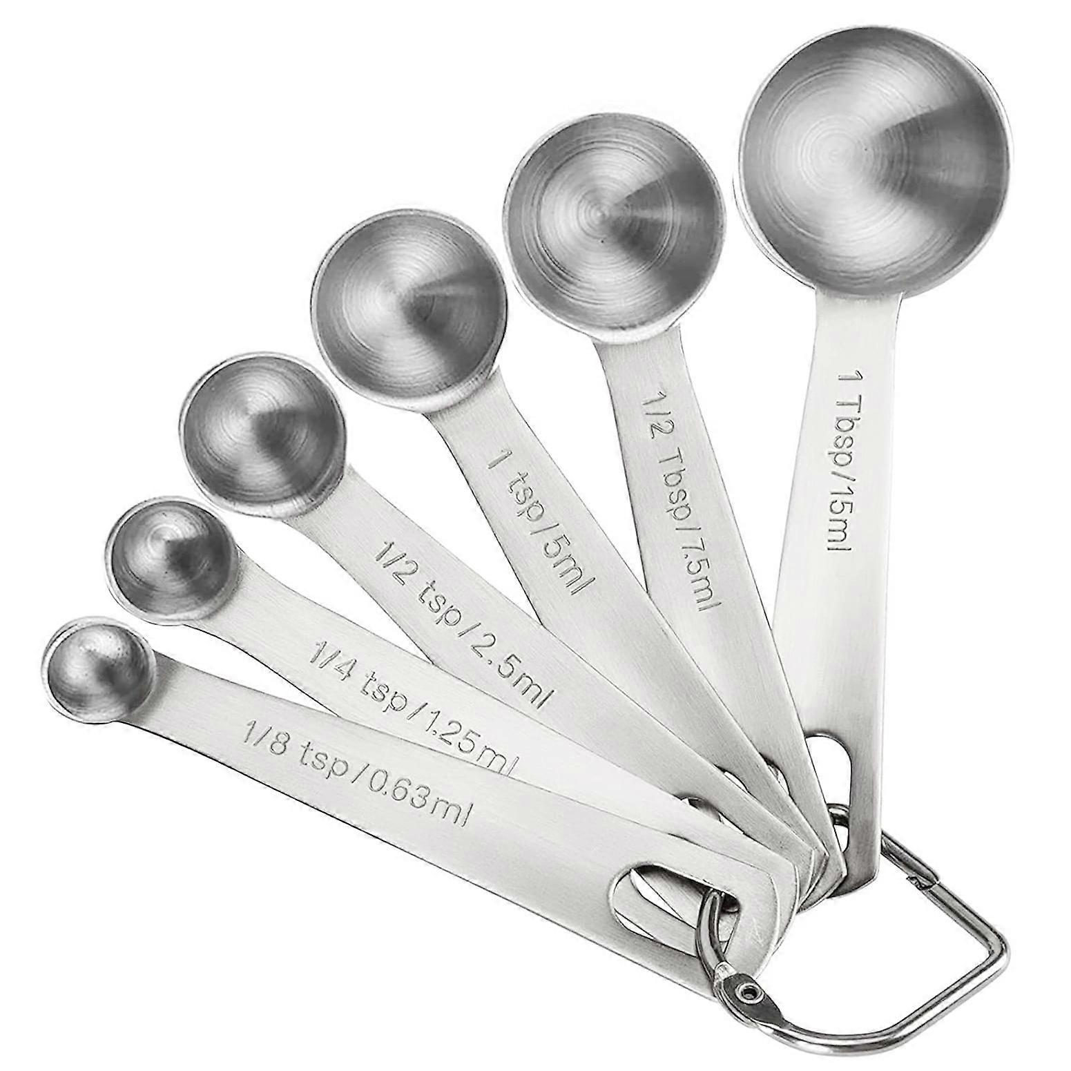 Set of 6 Stainless Steel Premium Heavy Duty 18/8 Measuring Spoons Cups Set Small Tablespoon with Metric and US Measurements