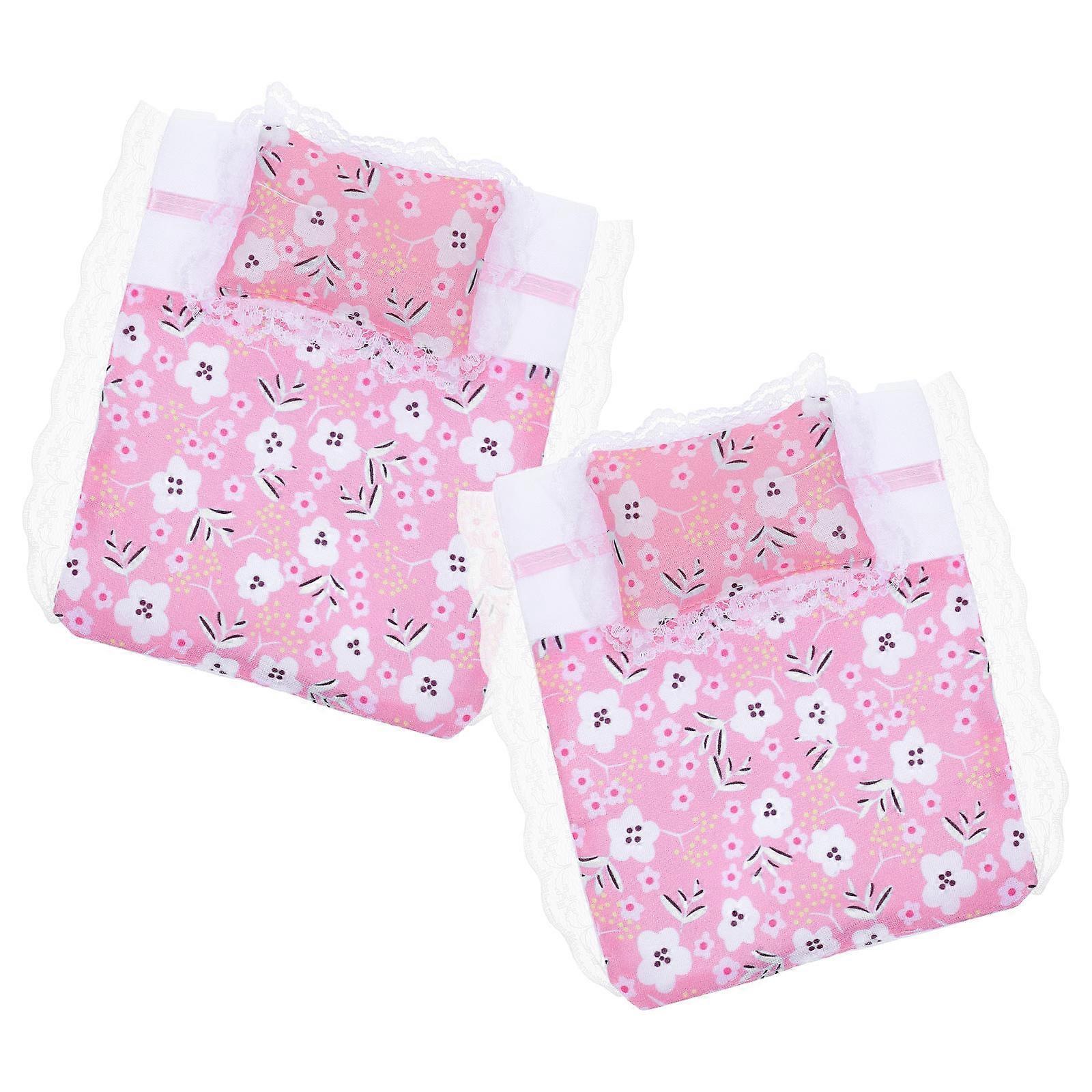 Dollhouse Bedding Set With Double Beds For Dolls Cozy Bedroom Decor Assorted Color Spacesaving Design 2 Sets