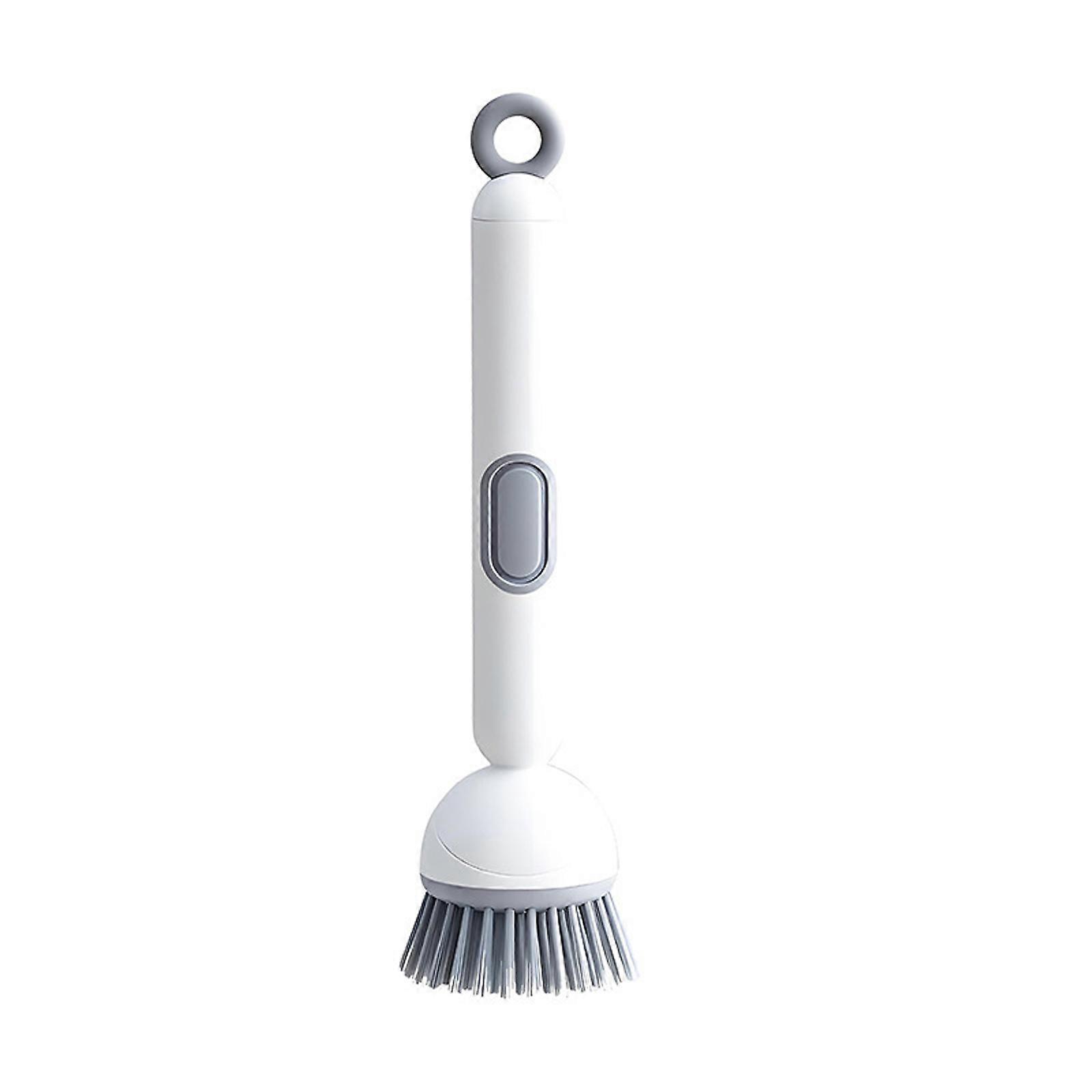 Portable Pan Scrubber Rotating Head Designs Practical Oil Resistant Cleaning Brush With Ergonomic Handle  White