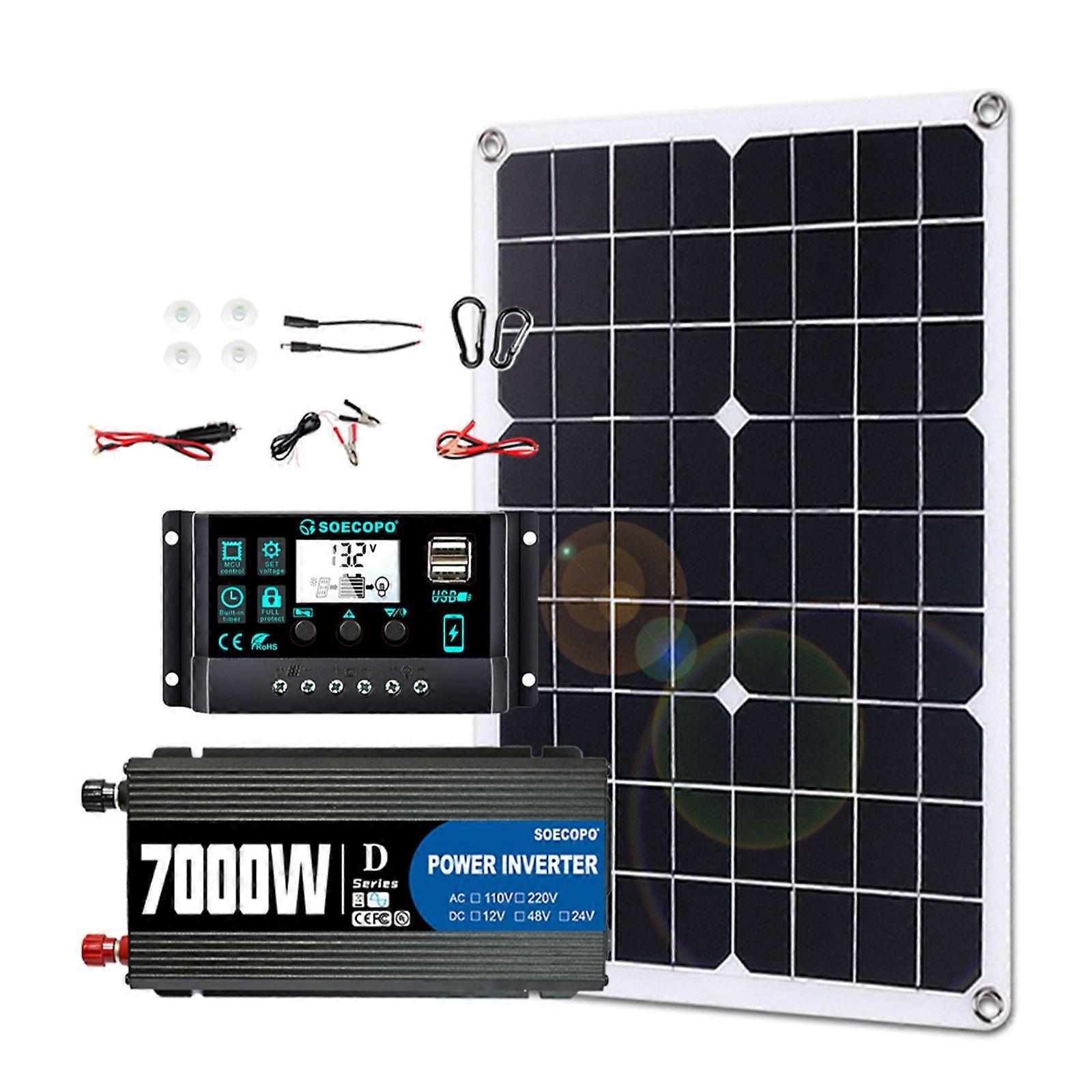 500W Solar Panel with 7000W Power inverter DC 12V/24V to AC 110V/220V 100A MPPT Controller Solar System Complete Kit for Home Camping Off-Grid