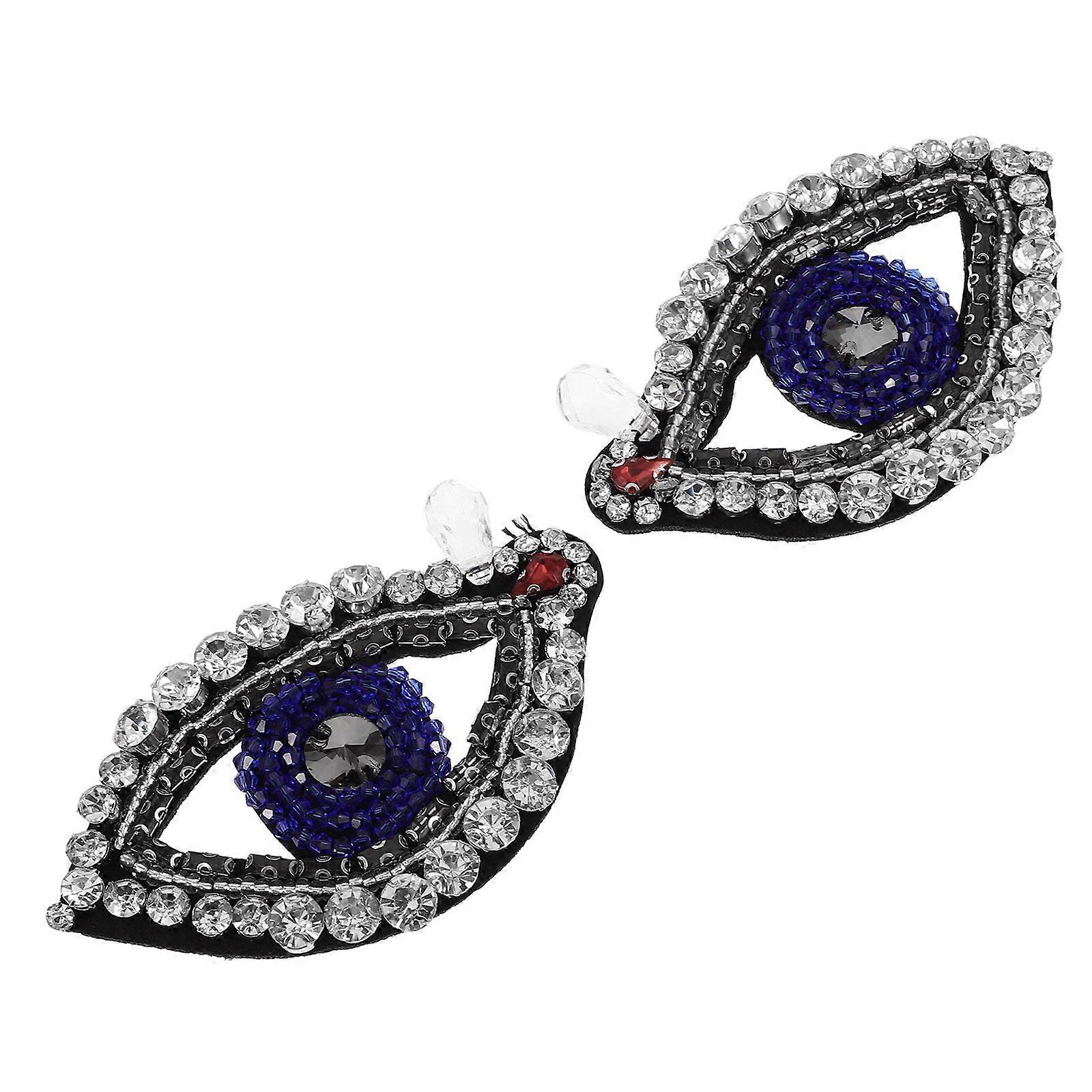 Coat Rhinestone Patches Eye Shaped Clothes Decorative Patch Assorted Material Hole Covering 2Pcs