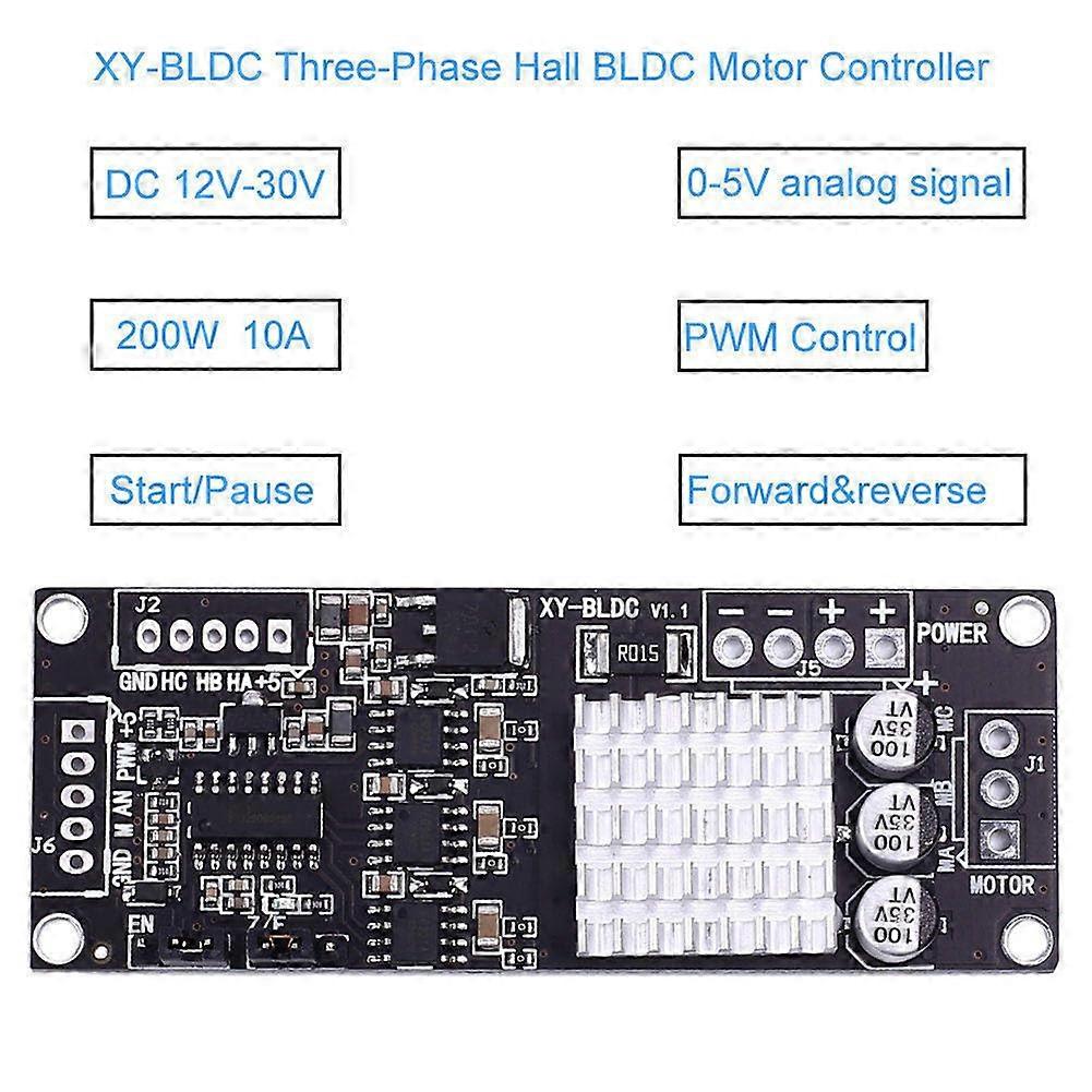 DC 12V-30V 200W Three-Phase BLDC Motor Controller Hall Sensor 10KHz PWM Driver Forward Reverse