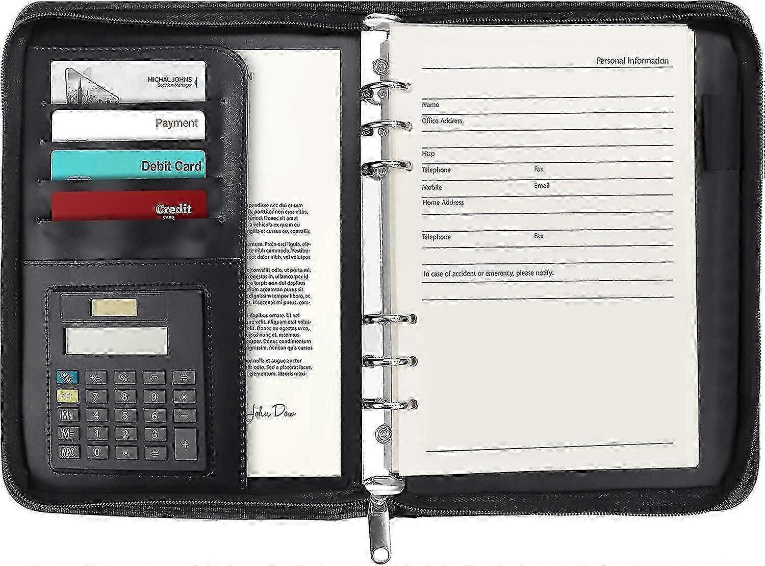 Business Travel Portfolio A5 with Zipper, Ring Binder and Calculator