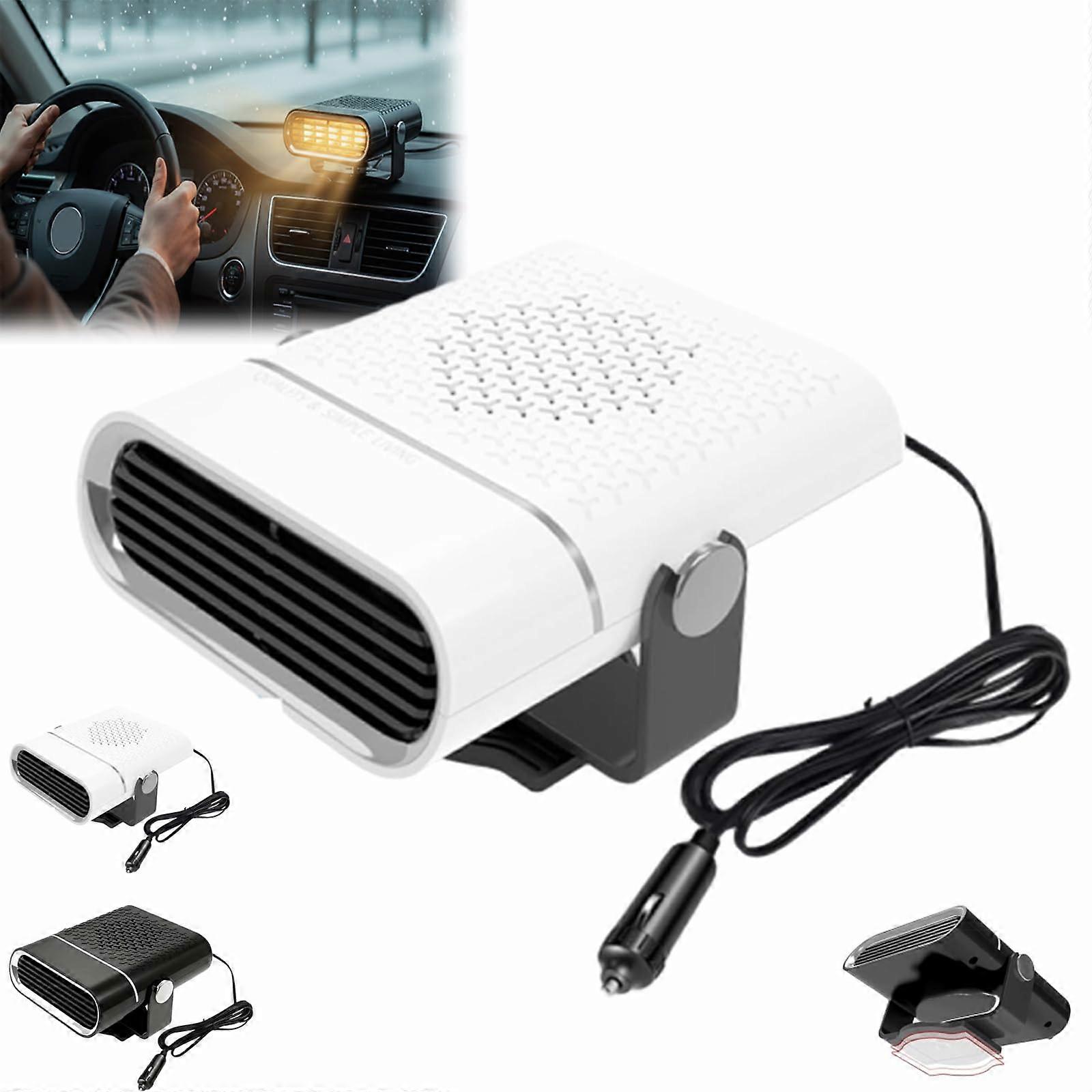 2in1 12V Portable Car Heater and Fan with Fast Heating Cooling, 360° Rotation, Windshield Defroster for Cars and Trucks White