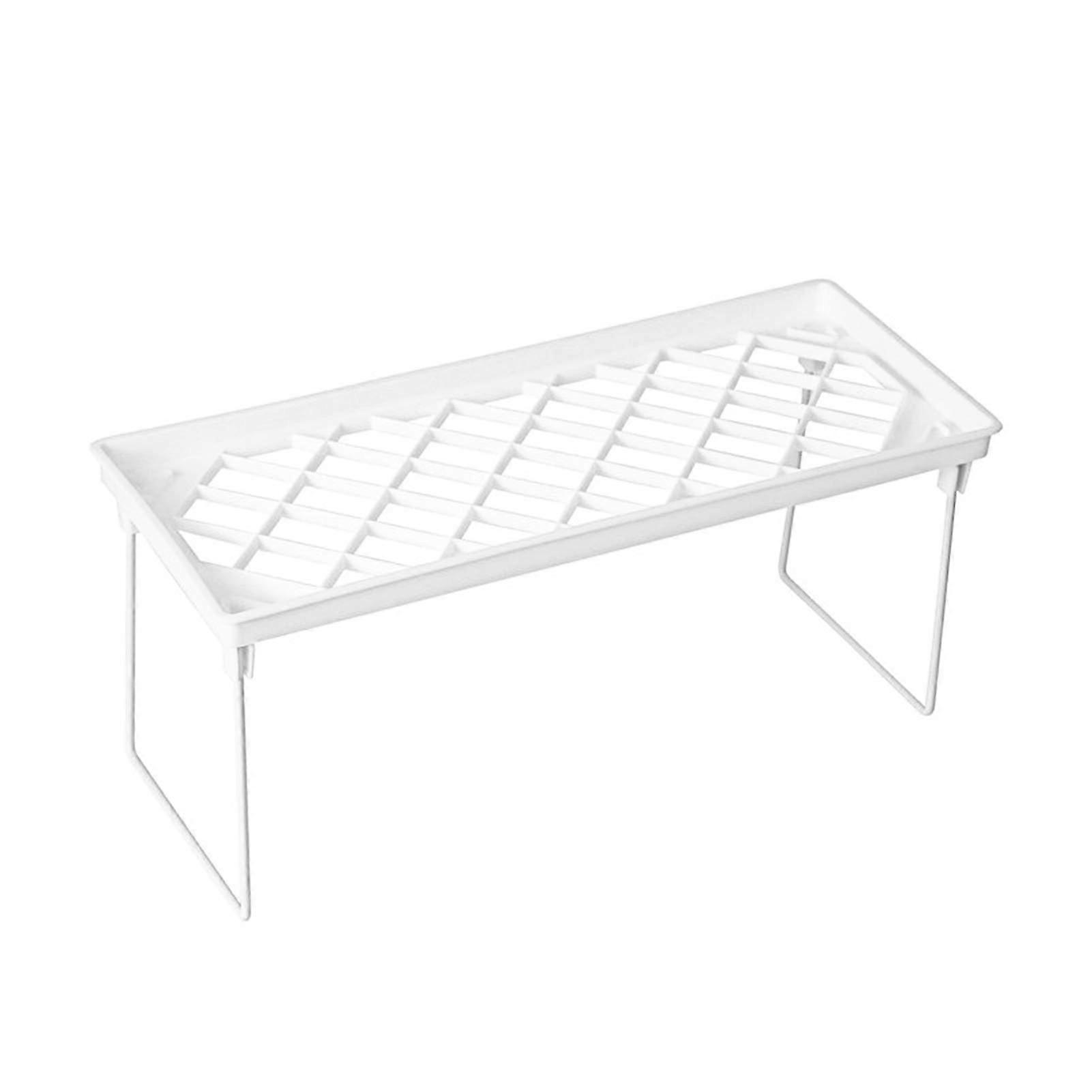 Stackable Kitchen Countertop Shelf Organizer for Cabinet Pantry Bathroom, Foldable White Storage Rack S
