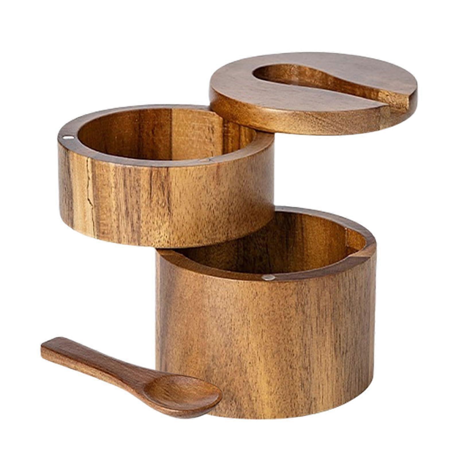 Wood Spice Rack Solid Wood TwoLayer Spice Box Keeps Spices Fresh Decorative Kitchen Organizer
