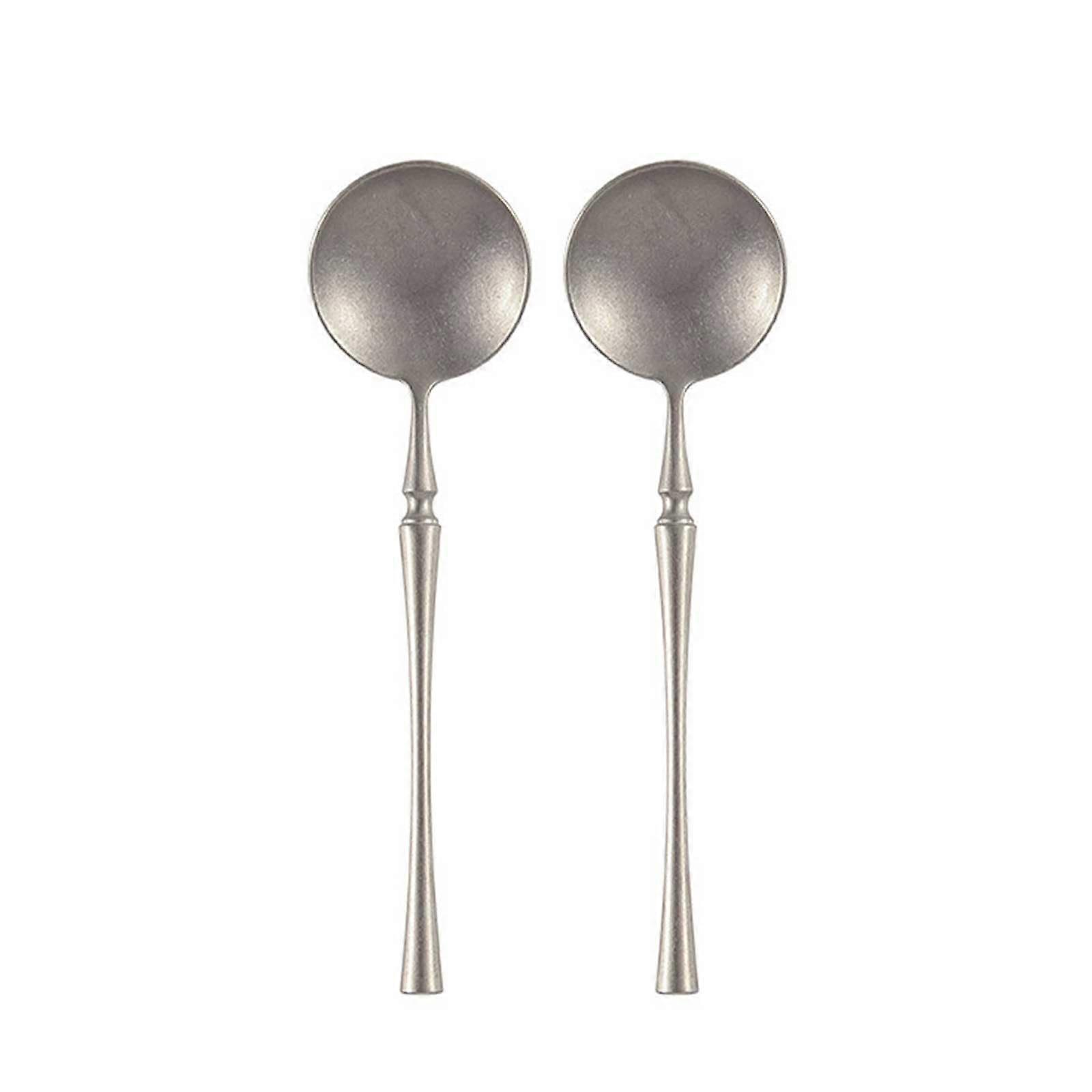 Set of 2 Stainless Steel Soup Spoons with Retro Matte Finish, Ergonomic Grip, Silver Flatware