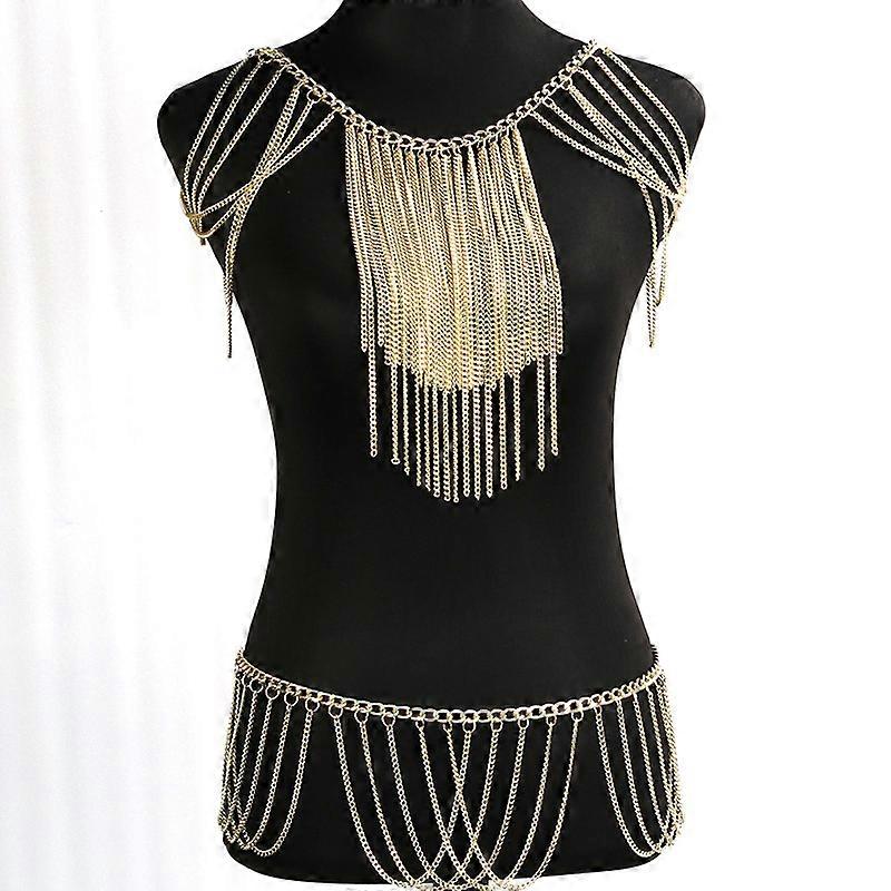 Fashion Tassels Necklace Layered Shoulder Chain Body Jewelry Sexy Mesh Body Chain Skirts for Women
