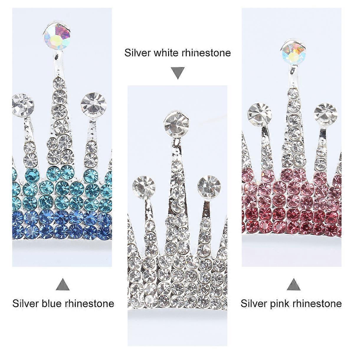 3PCSリトルガールクラウン型ヘアコームカラフルラインストーン象眼細工ヘッドドレス誕生日ヘアクリップ繊細な子供用ヘアアクセサリー女の子用(シルバー)