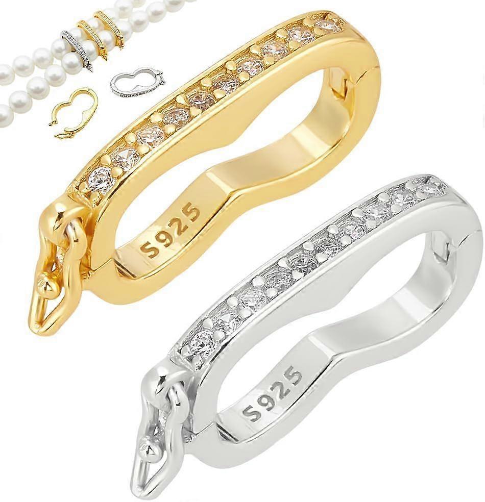 925 Sterling Silver Enhancer Shortener Clasps 2 Colors 16.5x7mm Jewelry Clasps Connector with Rhinestone Peanut Pearl Push Enhancer Clip Clasp Connect