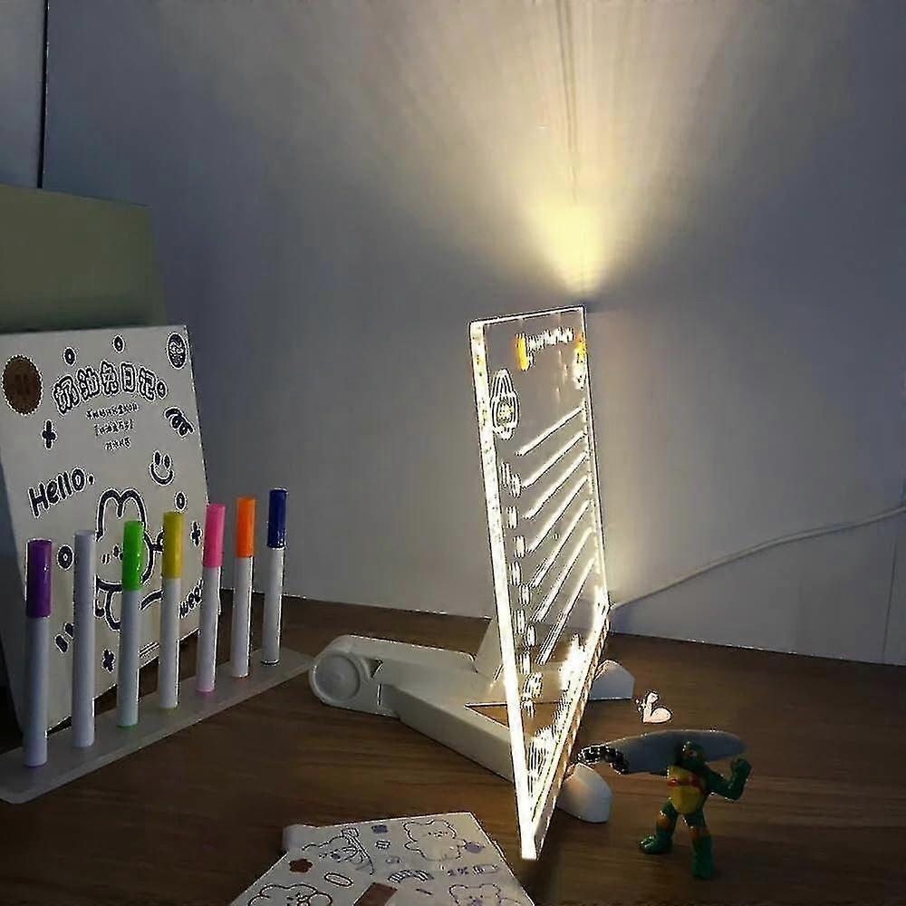 Tableau LED avec stylo 7 couleurs, tableau acrylique effaçable à sec avec lumière LED et support, tableau blanc lumineux pour bureau