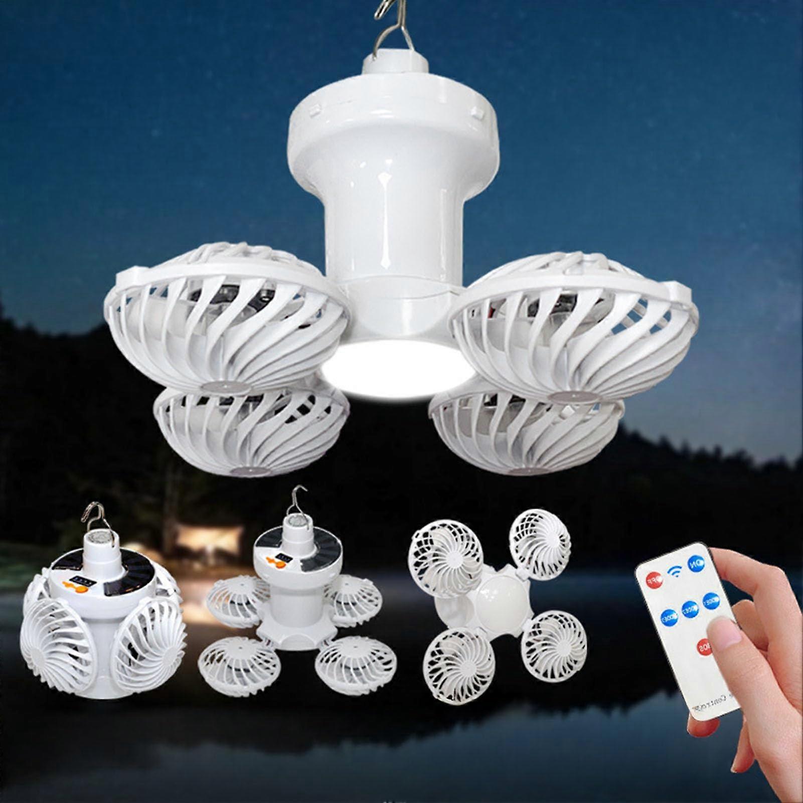 Camping Lantern with Fan, Solar Powered LED Tent Light, USB Rechargeable, 3Speed, Remote Control