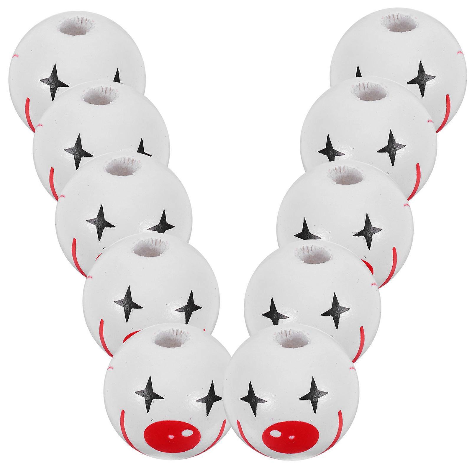 Wooden Clown Face Beads for DIY 10Pcs Painted Multi Color Craft Projects