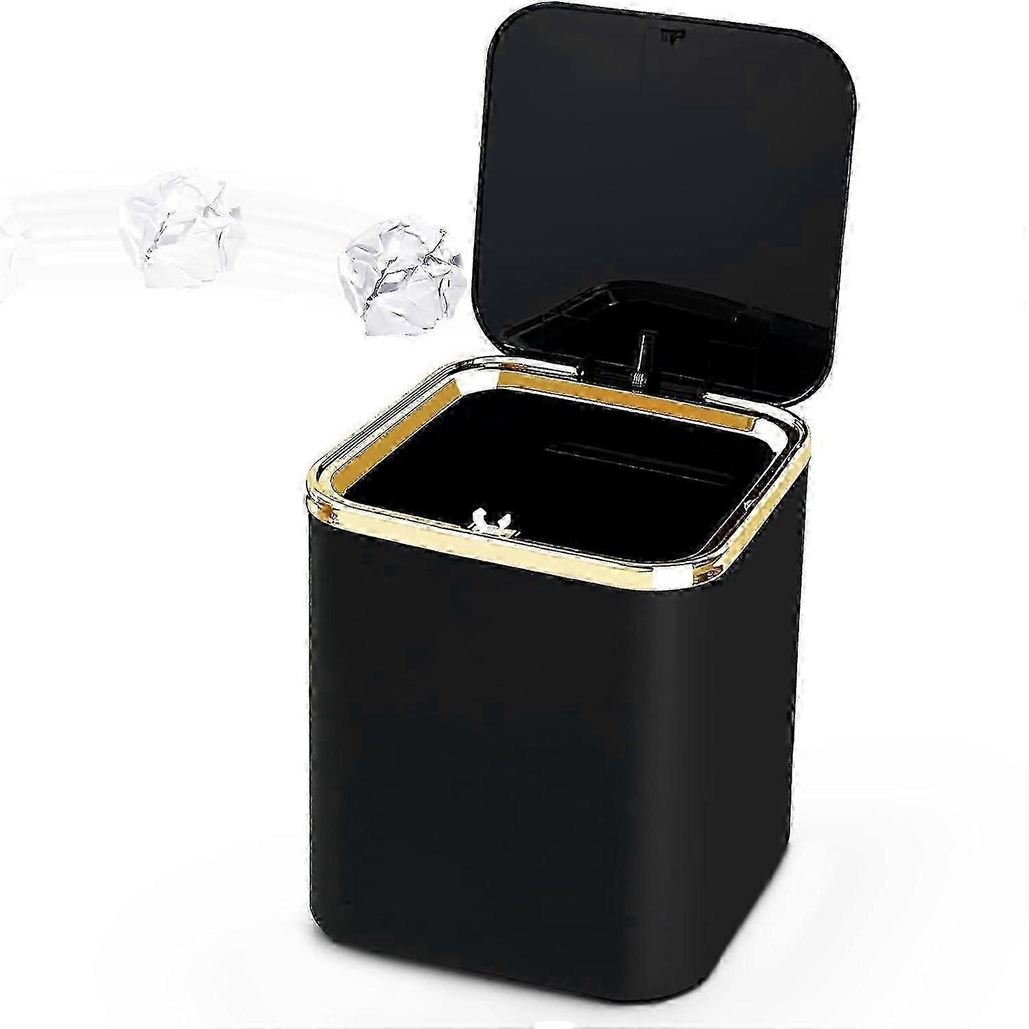Mini Table Trash Can with Lid 2L, Small Kitchen Trash Can (Black) (AAA)