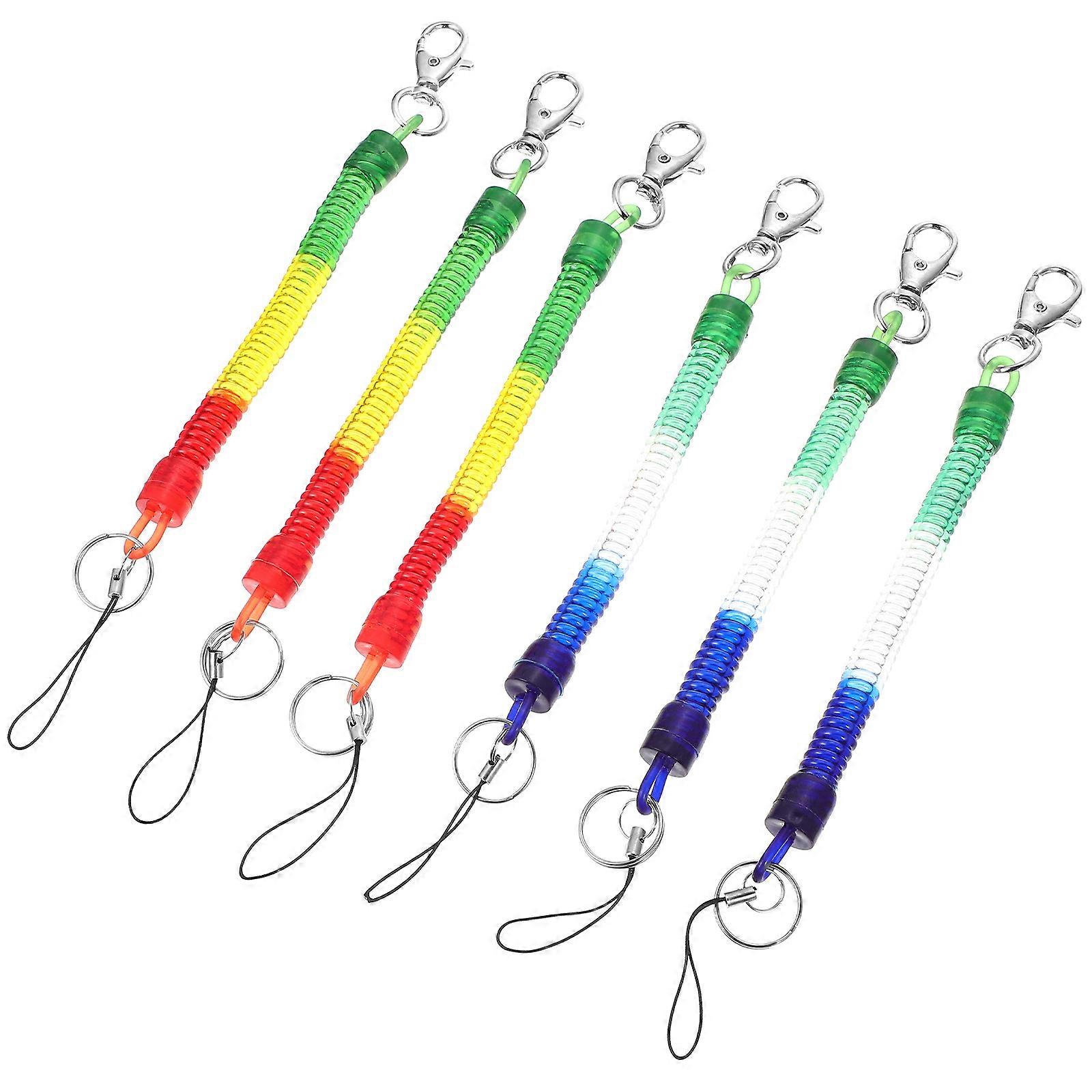 Spring Key Chain Coil for Keys 6Pcs Retractable Elastic Key Rings Assorted Colors