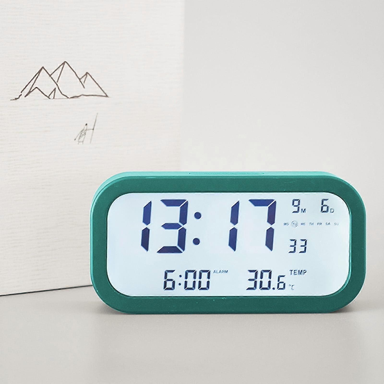lulshou Scandinavian 170° Wide LCD Clock, Alarm Week Date Temp Display, Luminous Light, Battery Powered