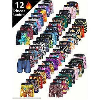 12pcs KJFISTMU Men's Cartoon Tie-Dye Striped Boxer Briefs - Soft, Comfortable & Breathable Polyester Blend, Vibrant Athletic & Everyday Shor