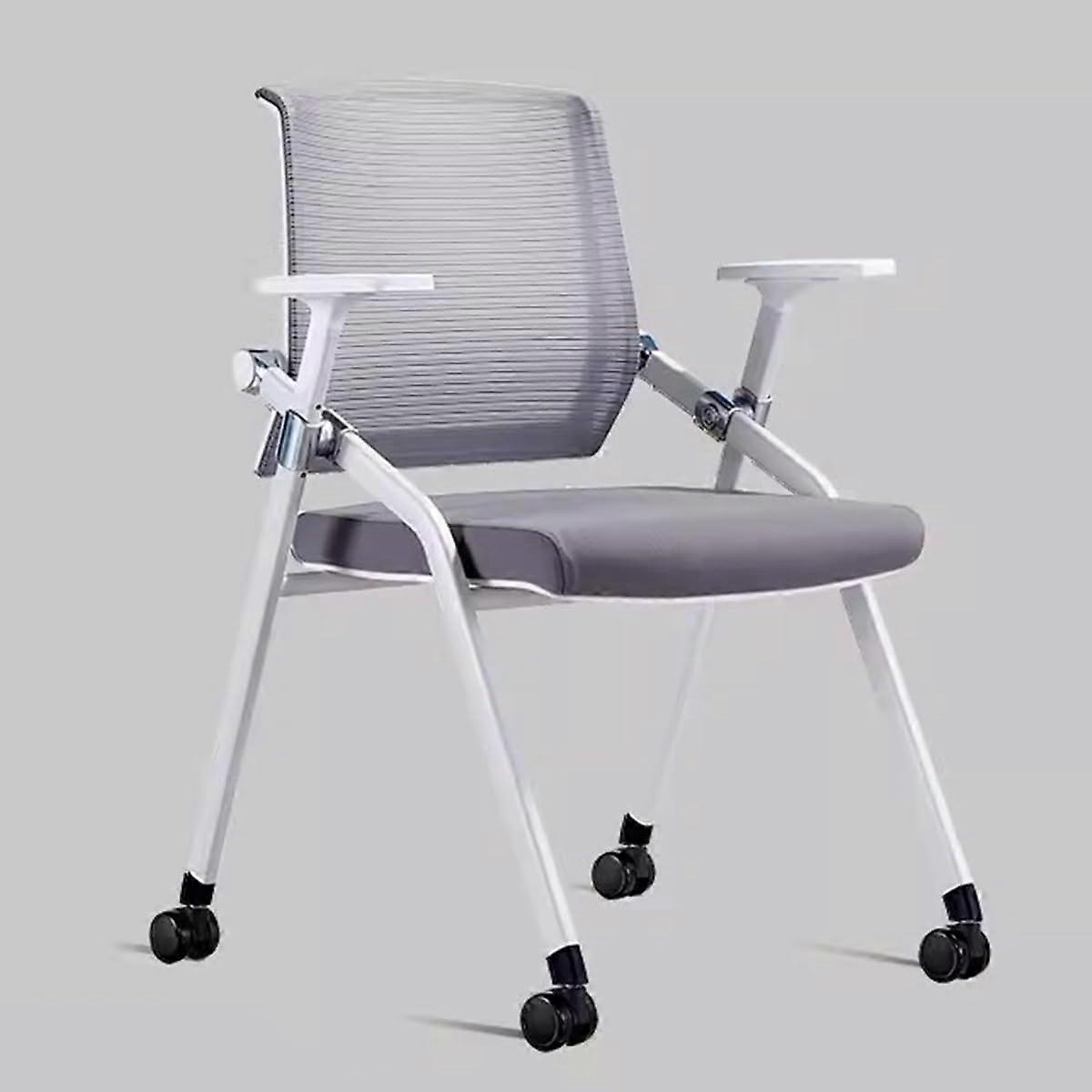 Ergonomic Mesh Office Chair with Wheels, Folding Training Guest Chair with Cushion and Writing Board – Wine Red, Light Gray