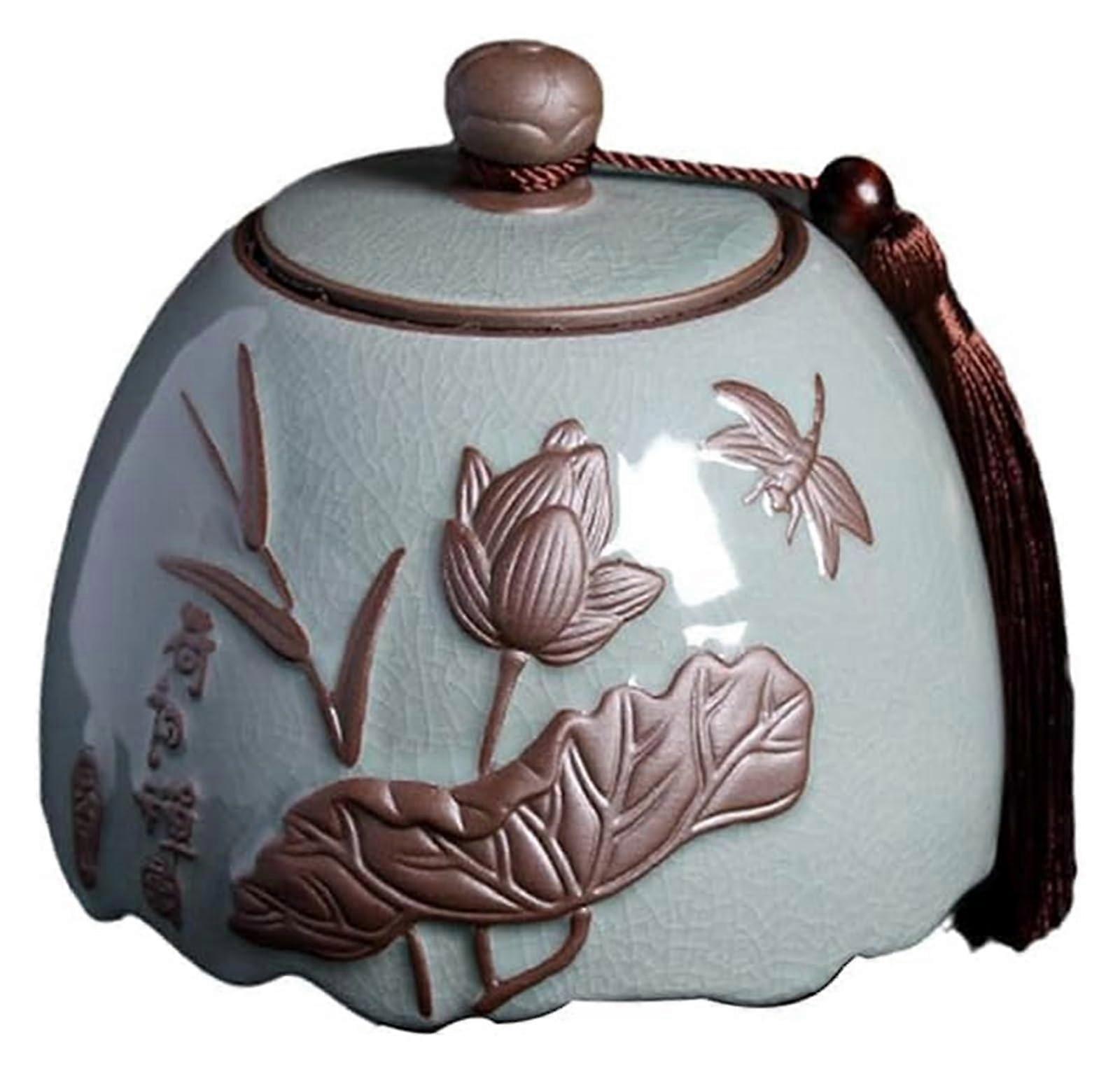 Blue and White Porcelain Ginger Jar Tea Canister with Lid, Decorative Vase and Storage Container