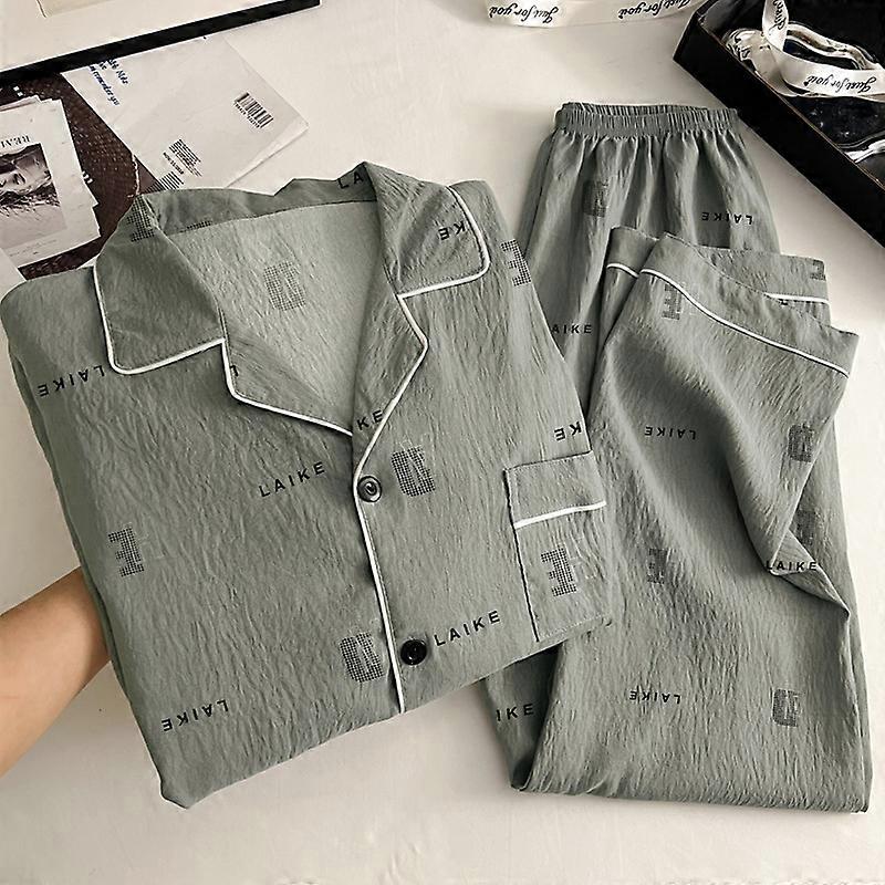 Ensemble pyjama deux pièces décontracté en coton nuage pour homme, style vintage léger et luxueux, idéal pour le printemps et l'automne.