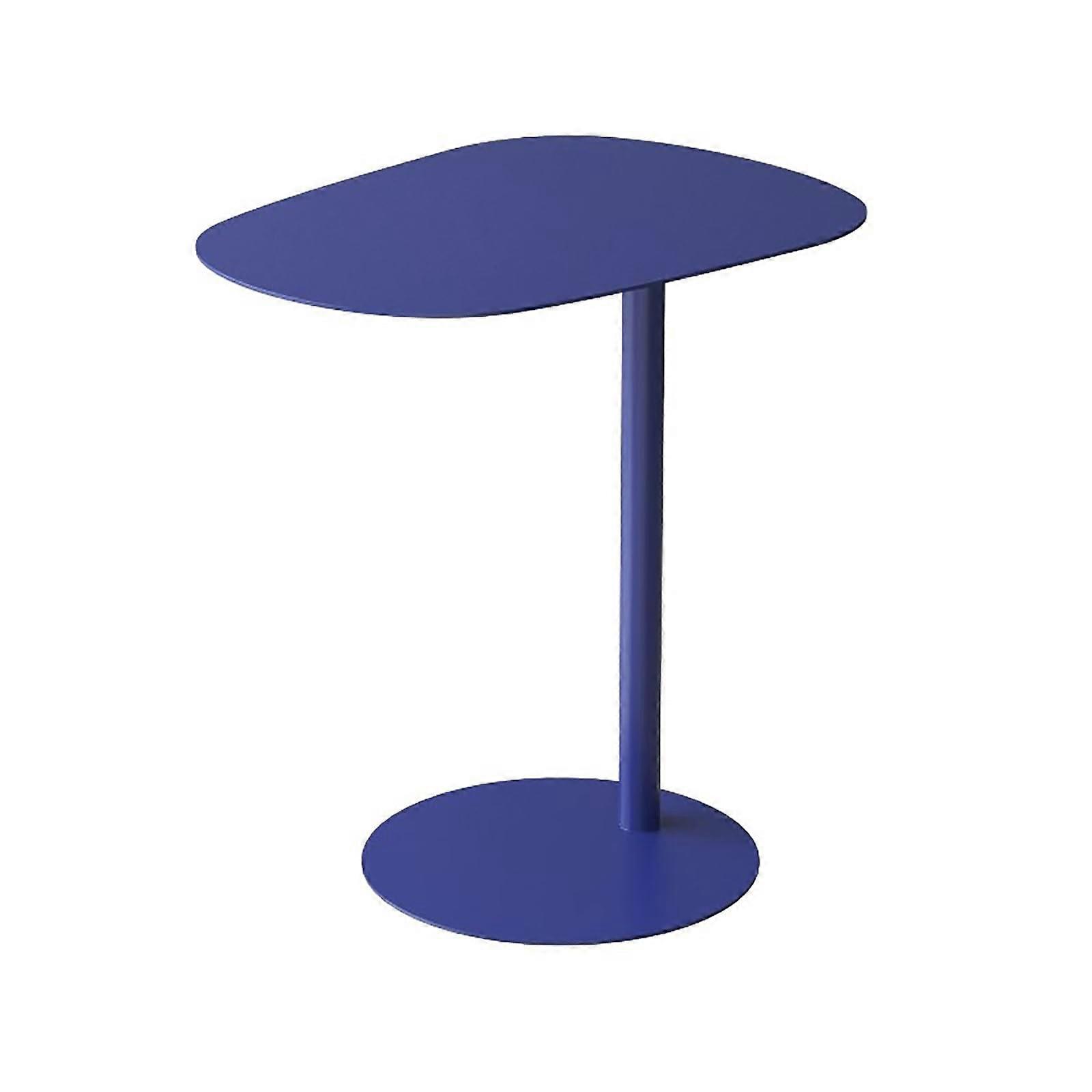 C Shaped Metal Side Table with Round Base, SpaceSaving Modern Sofa Table for Living Room Bedroom Blue