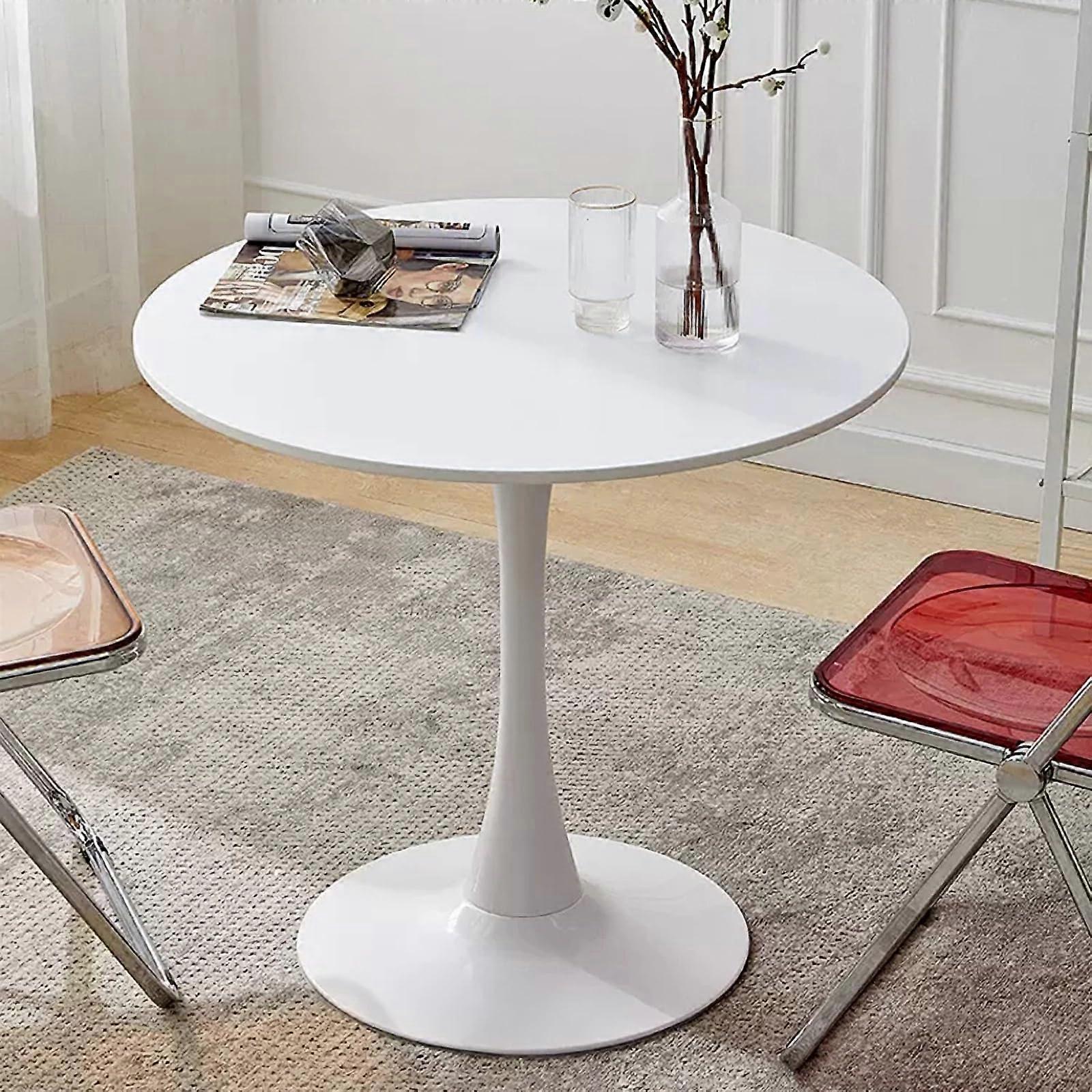 31.5 Inch White Tulip Dining Table Mid Century Modern Round Design for Small Spaces Kitchen